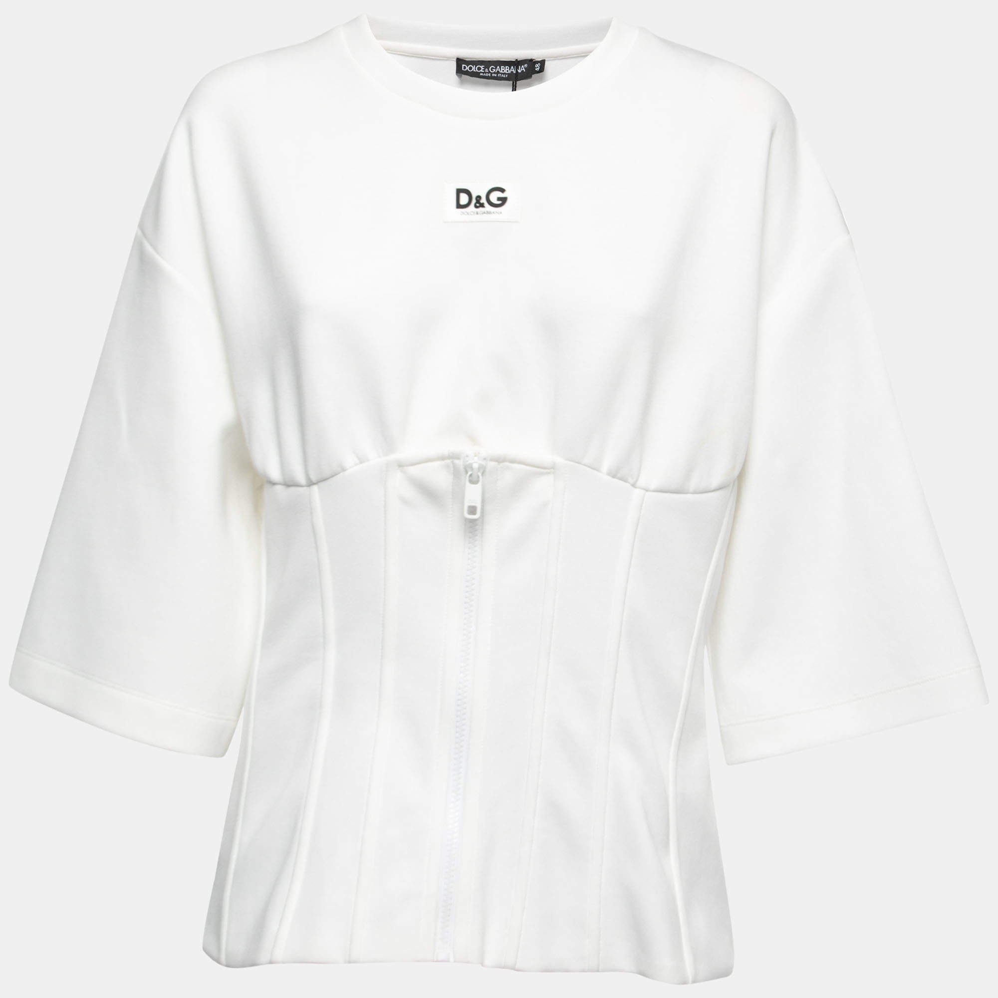 Pre Owned Dolce & Gabbana White Cotton Bustier Detail Crew Neck T-Shirt L