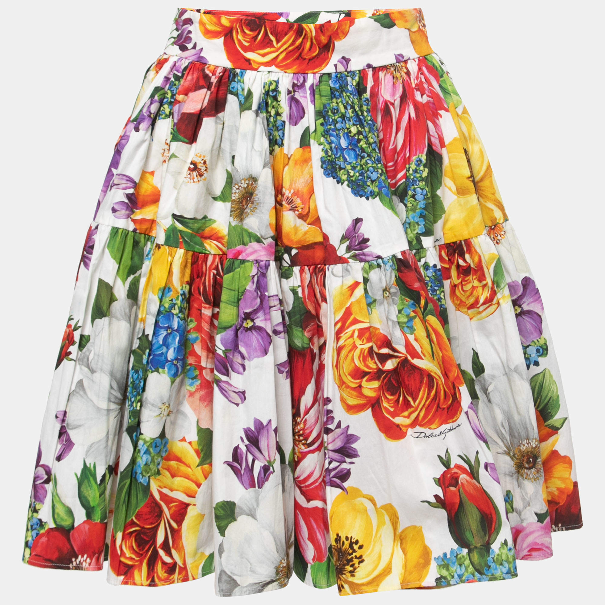 Pre Owned Dolce & Gabbana Multicolor Floral Printed Cotton Flared Mini Skirt S