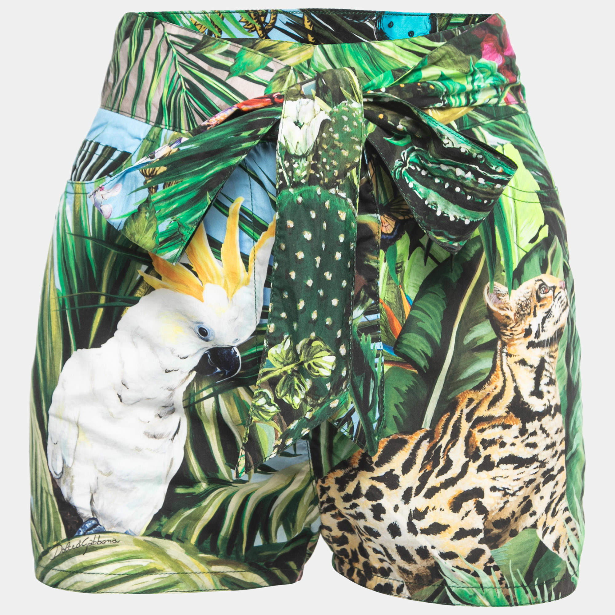 Pre Owned Dolce & Gabbana Green Tropical Printed Cotton Wrap Shorts S