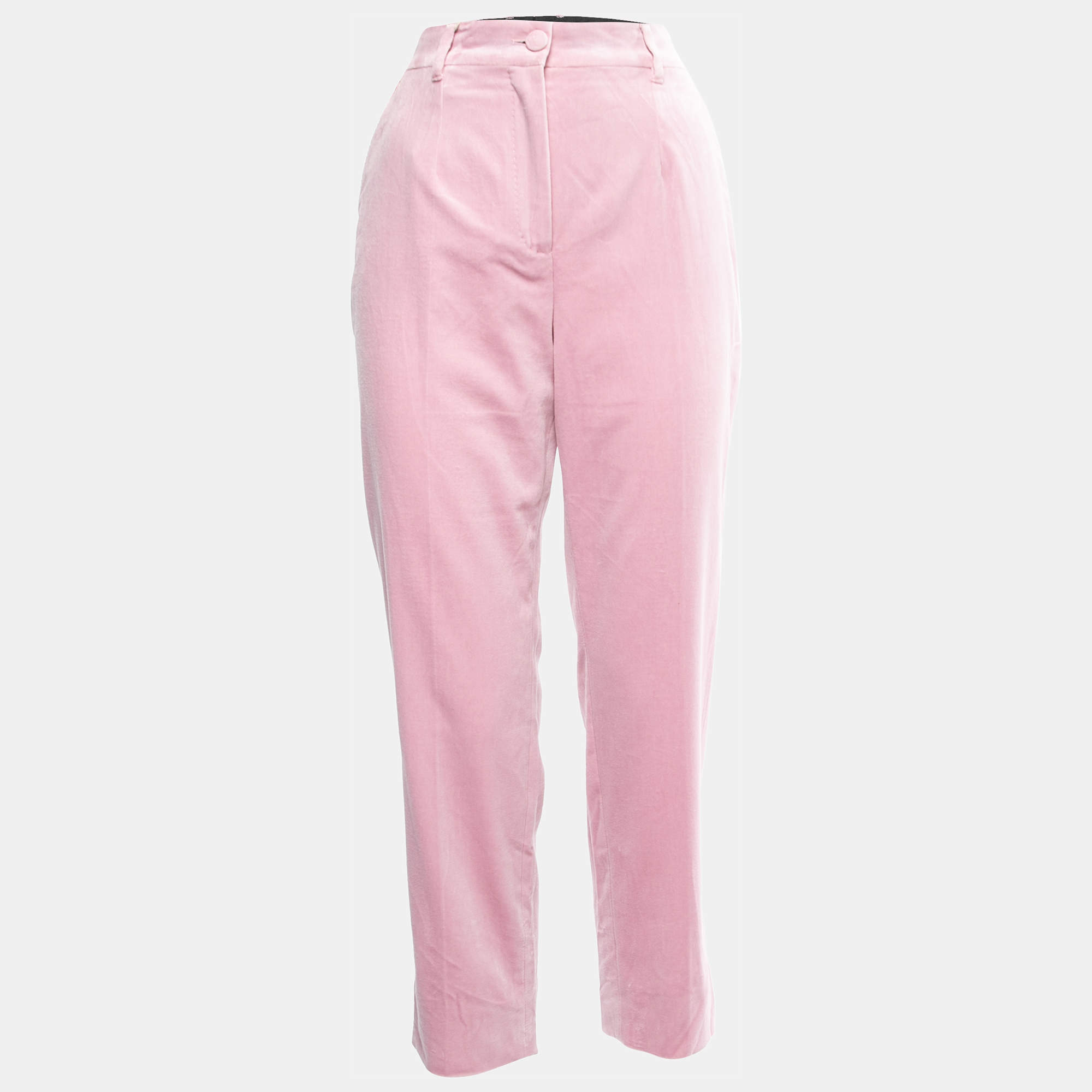 Pre Owned Dolce & Gabbana Pink Velvet Tapered Trousers M