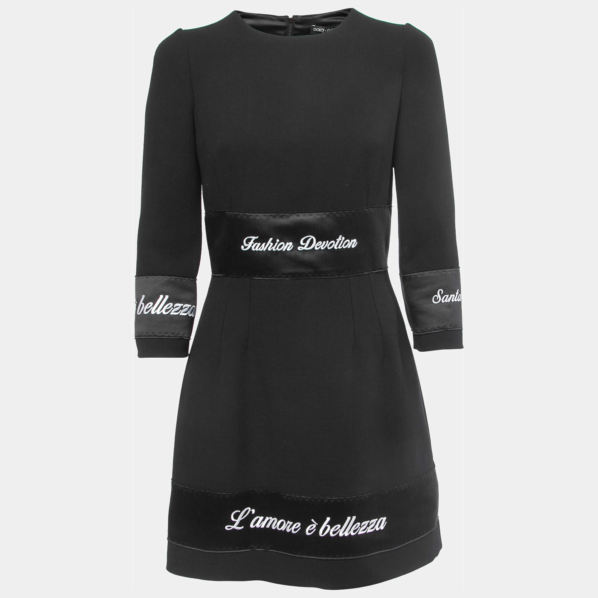 Pre Owned Dolce & Gabbana Black Wool Fashion Devotion Embroidered Midi Dress S