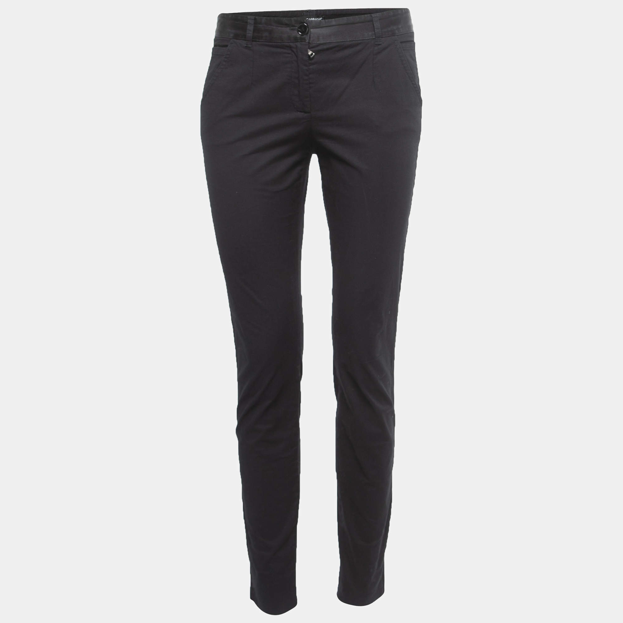Pre Owned Dolce & Gabbana Black Cotton Zip Hem Detail Pants S