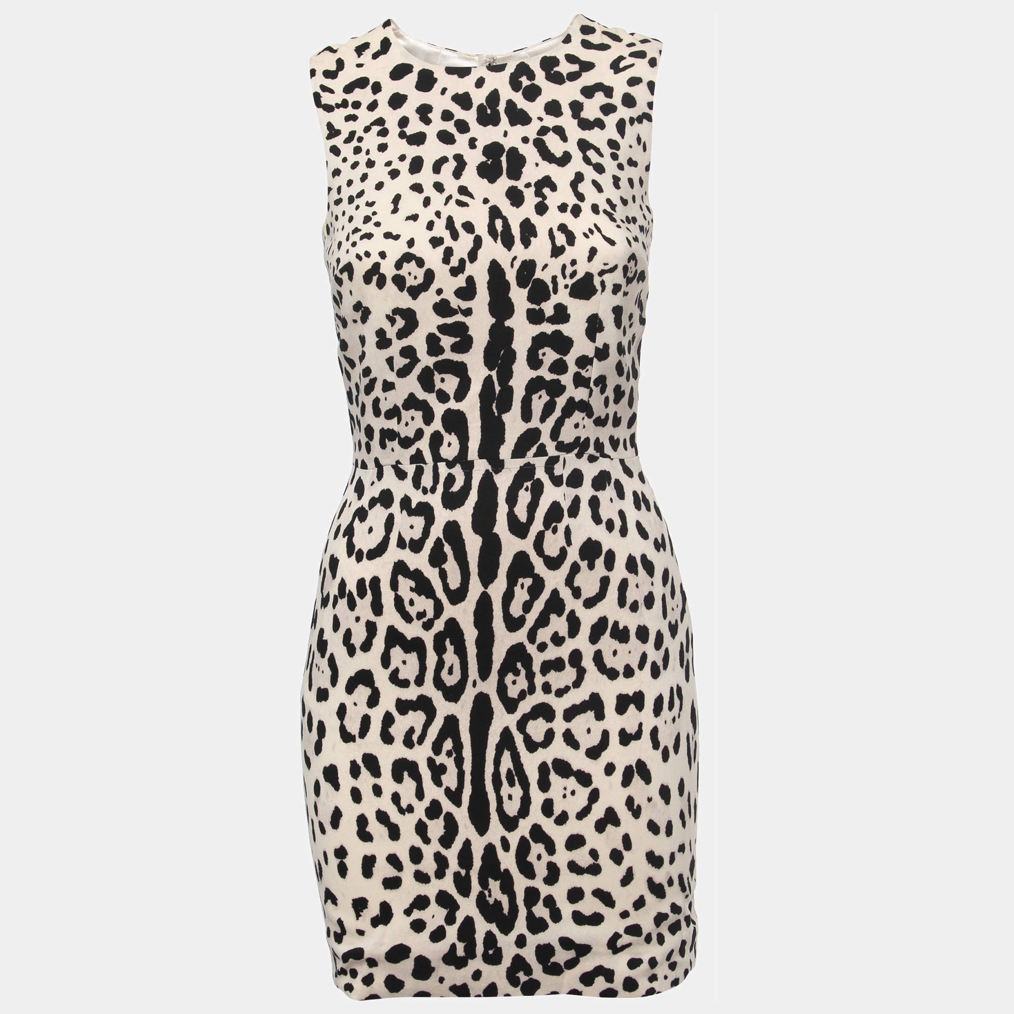 Pre Owned Dolce & Gabbana Cream Animal Printed Silk Sleeveless Sheath Dress S