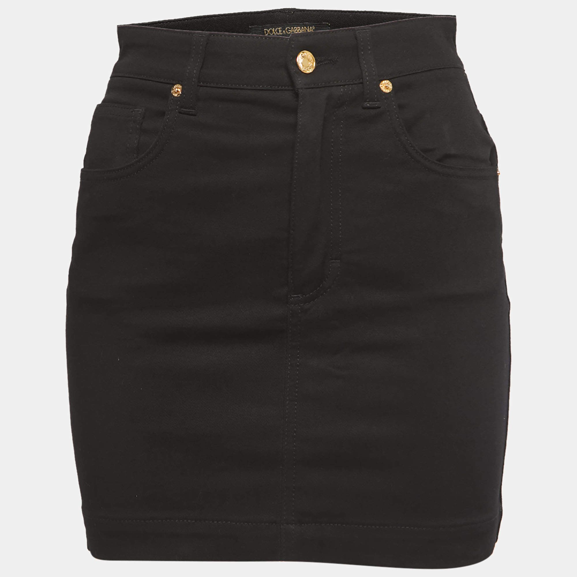 Pre Owned Dolce & Gabbana Black Denim Mini Shirt S Waist 24"