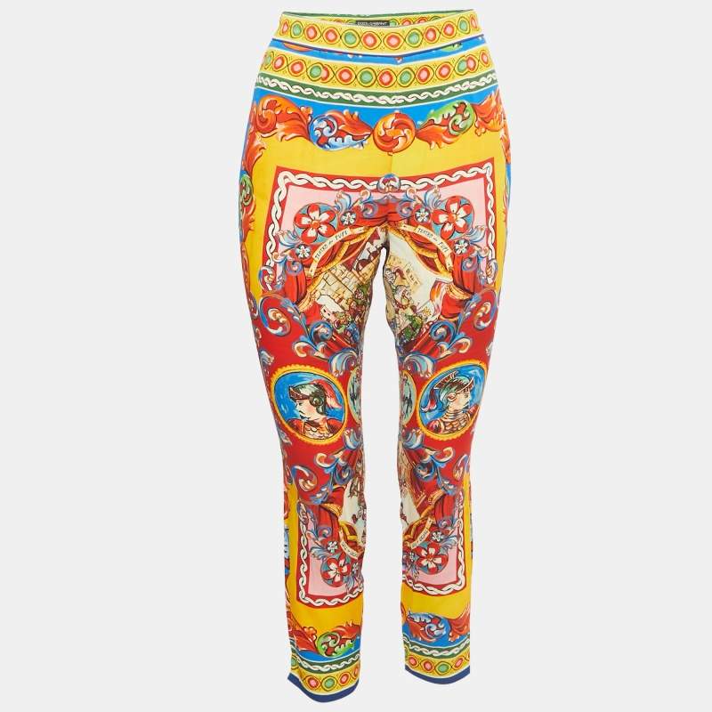 Dolce & Gabbana Multicolor Printed Silk Trousers M