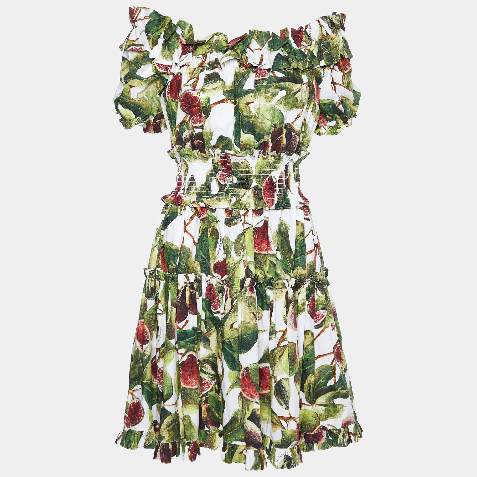 Pre Owned Dolce & Gabbana Multicolor Fig Printed Midi Dress M