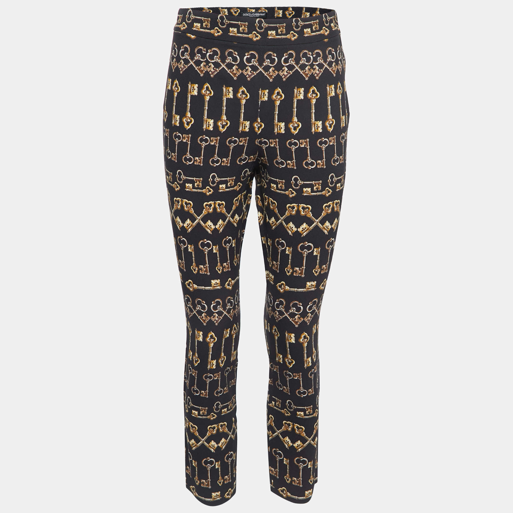 Pre Owned Dolce & Gabbana Black Key Print Crepe Slim Fit Pants M