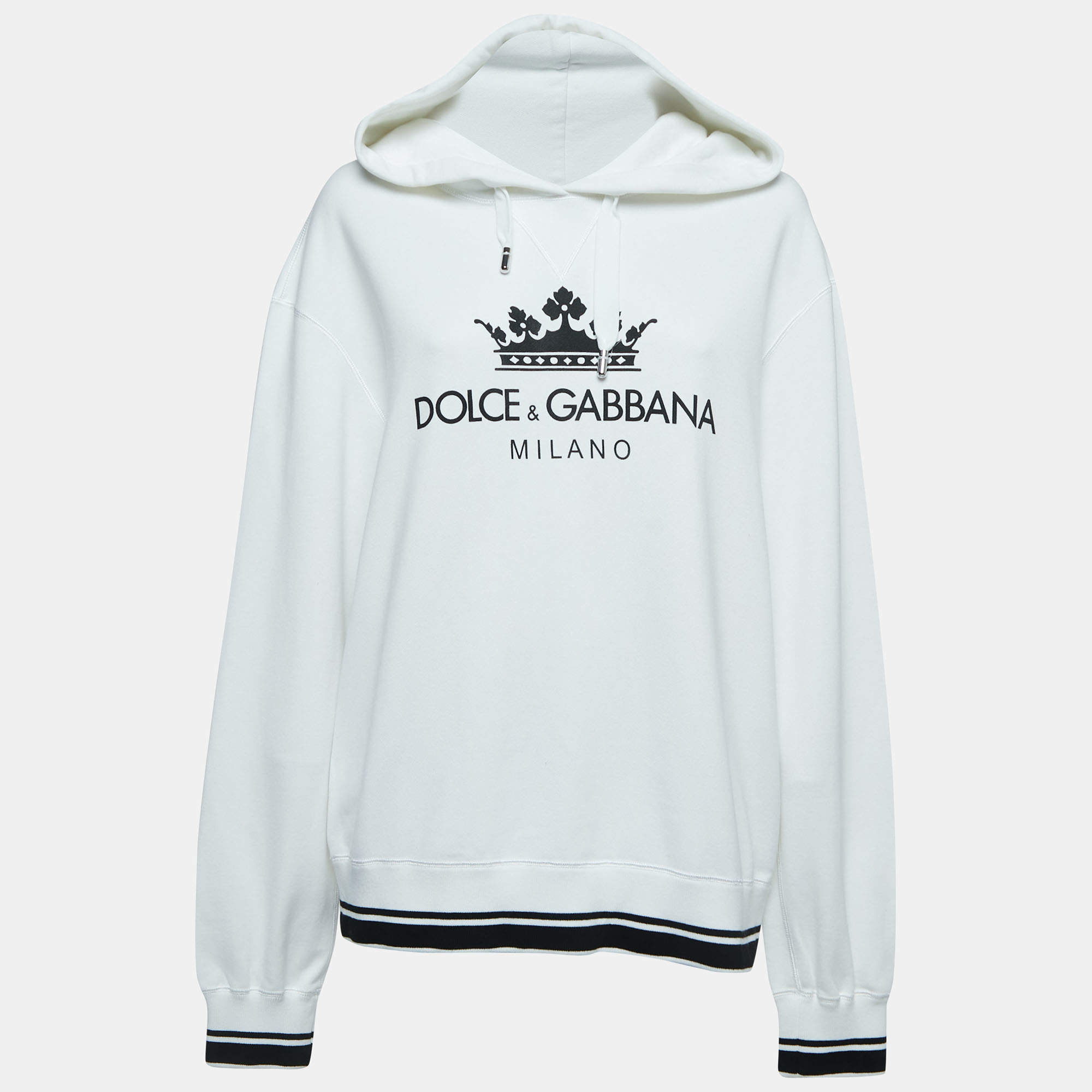 Pre Owned Dolce & Gabbana White Logo Print Cotton Hooded Sweatshirt S