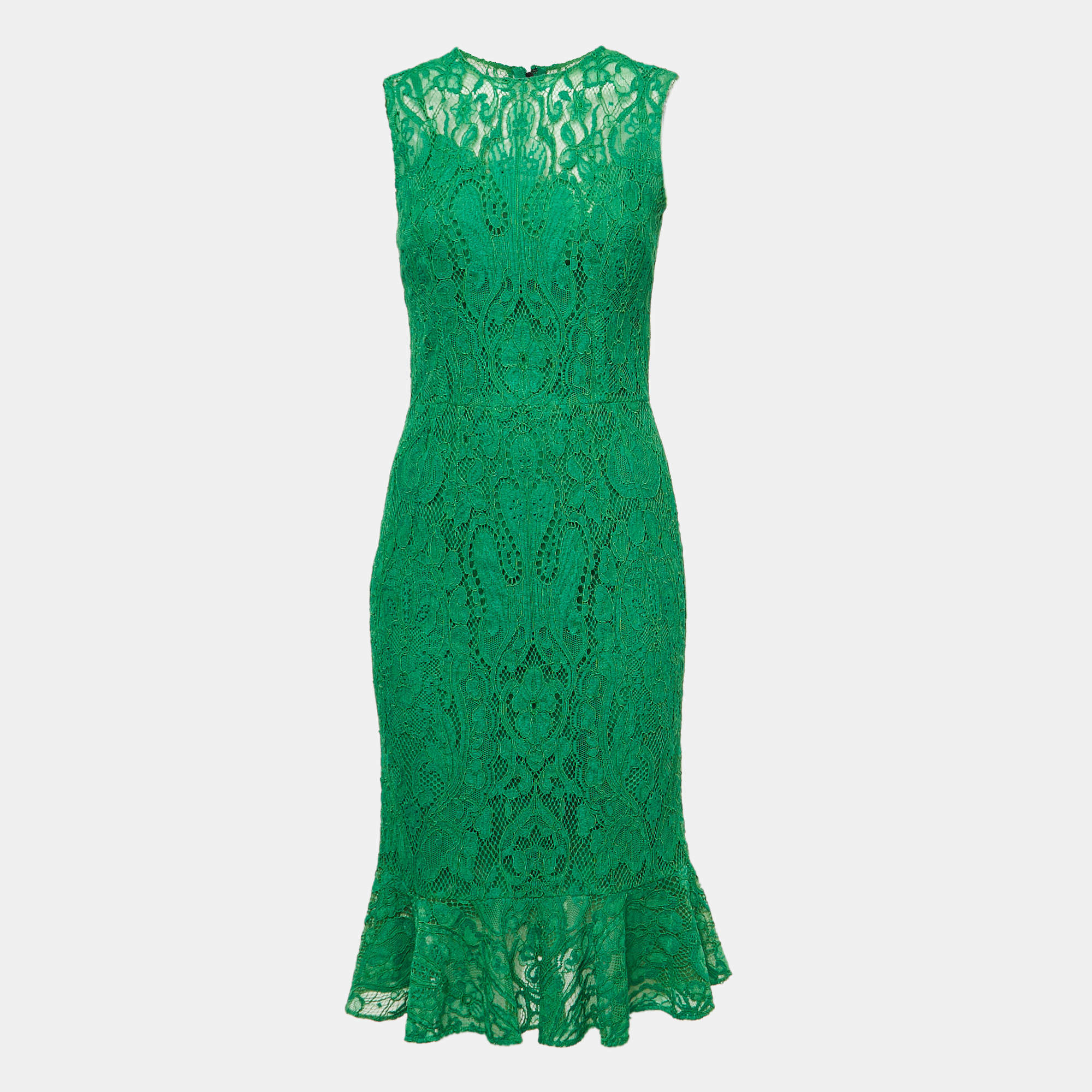 Pre Owned Dolce & Gabbana Green Lace Sleeveless Midi Dress S