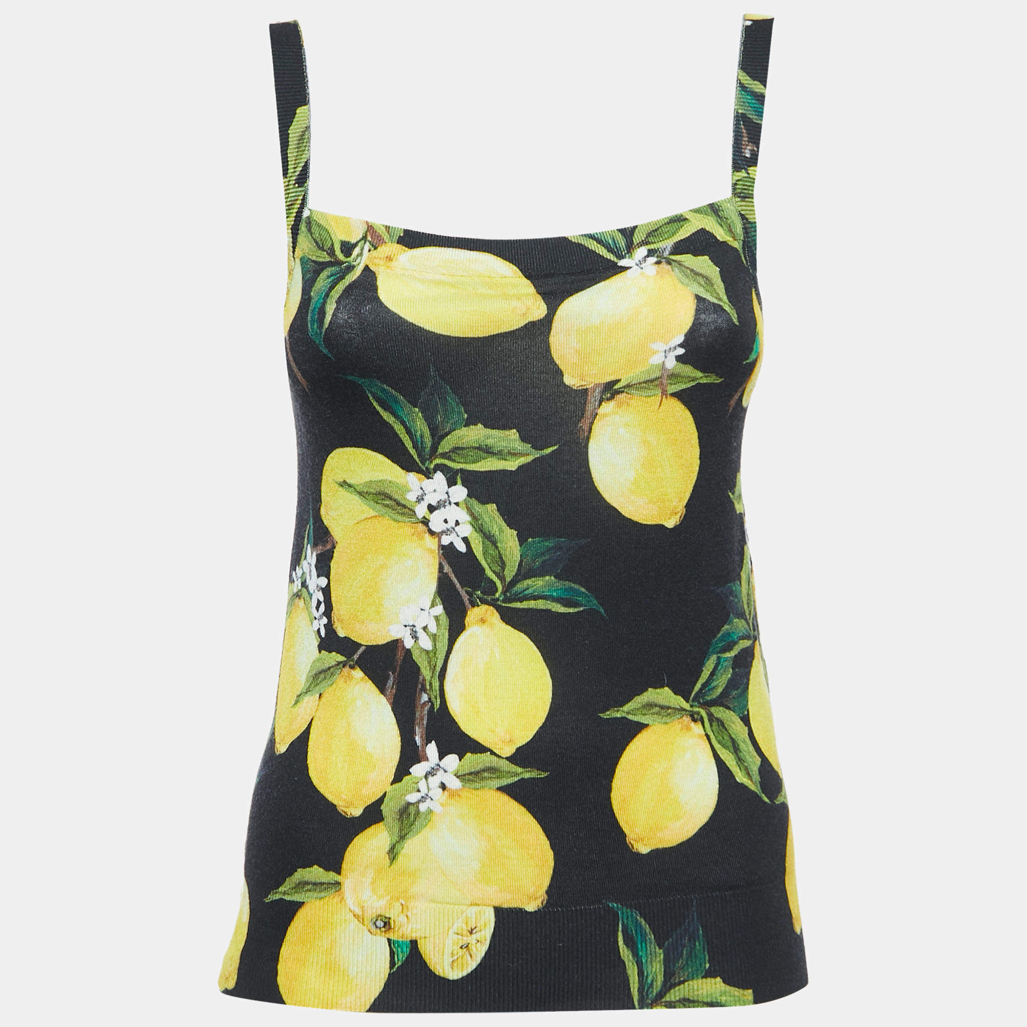 Pre Owned Dolce & Gabbana Black Lemon Printed Cashmere & Silk Knit Camisole S