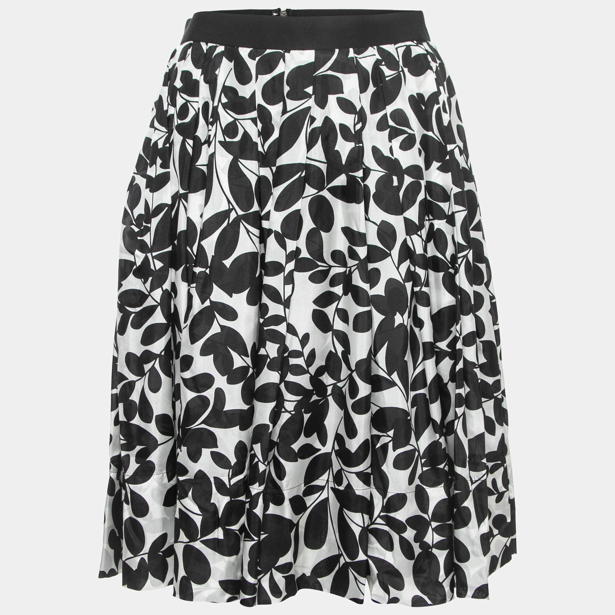 Pre Owned Dolce & Gabbana Black/White Printed Silk Mini Skirt M
