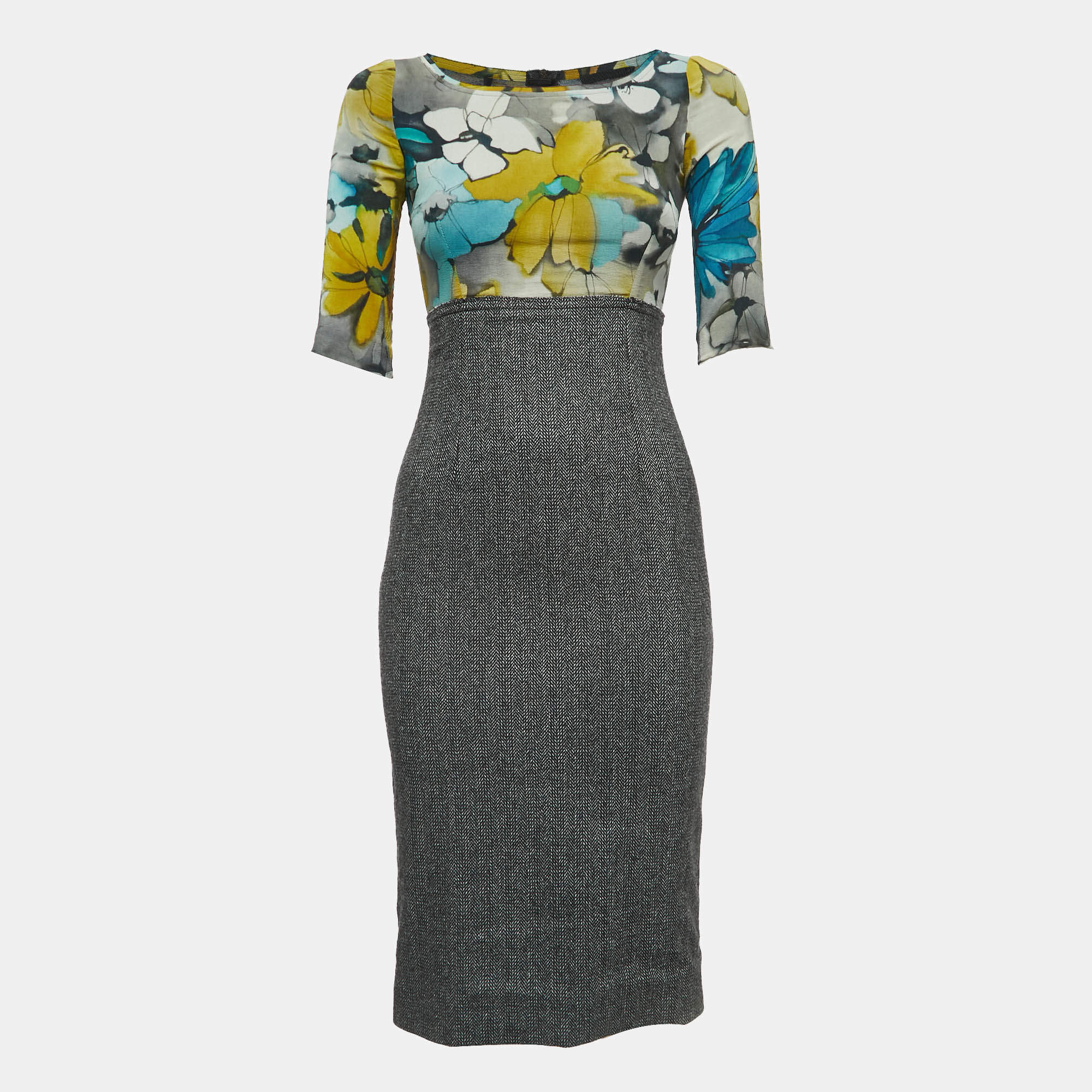 Pre Owned D&G Multicolor Floral Print Silk & Wool Short Dress XS