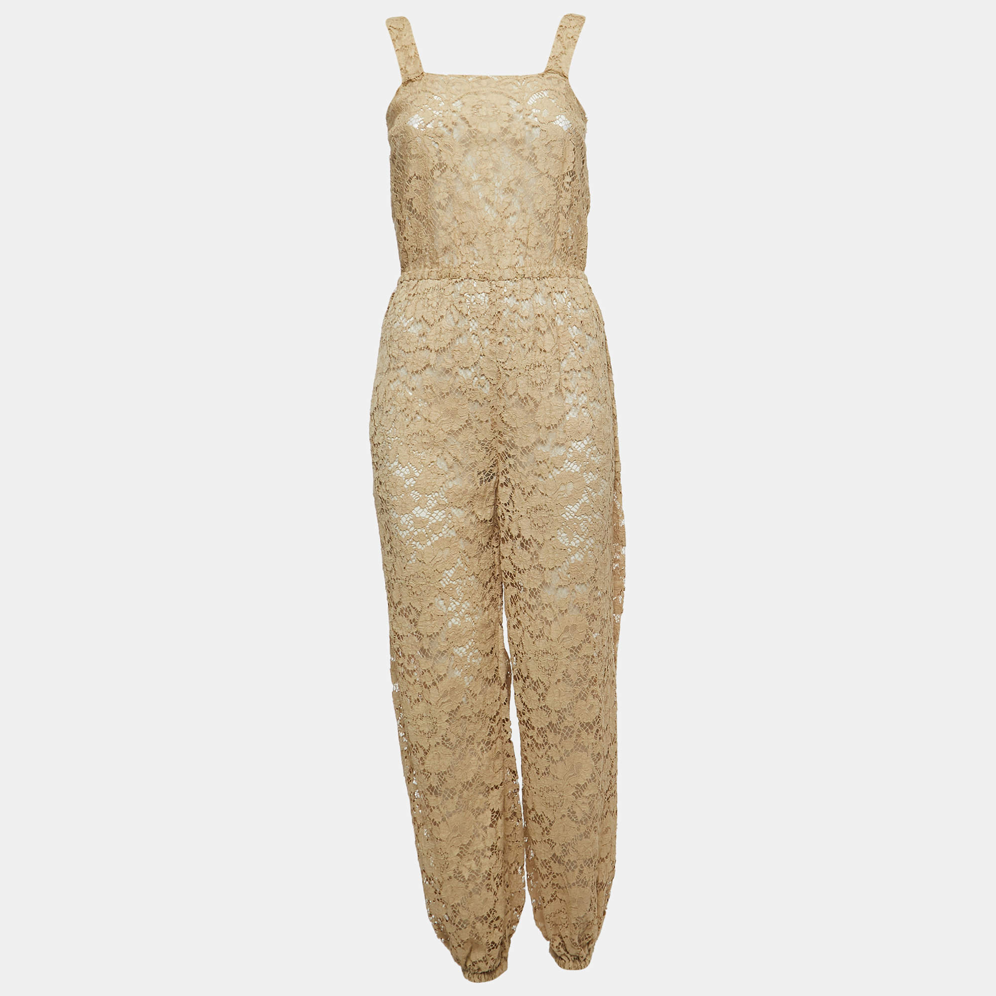 Dolce & Gabbana Beige Lace Elasticized Waist Sleeveless Jumpsuit S