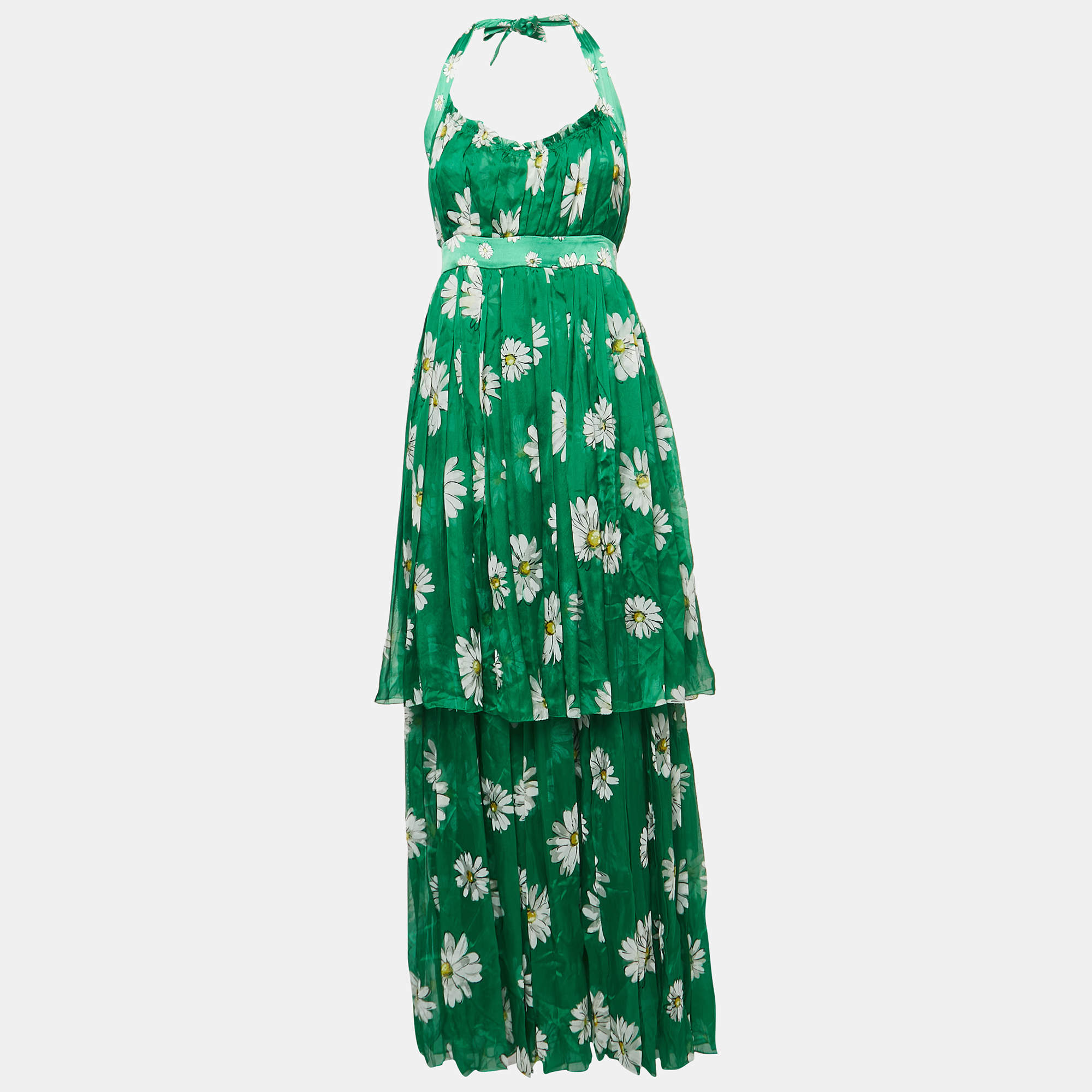 Pre Owned Dolce & Gabbana Green Floral Print Chiffon Maxi Dress S