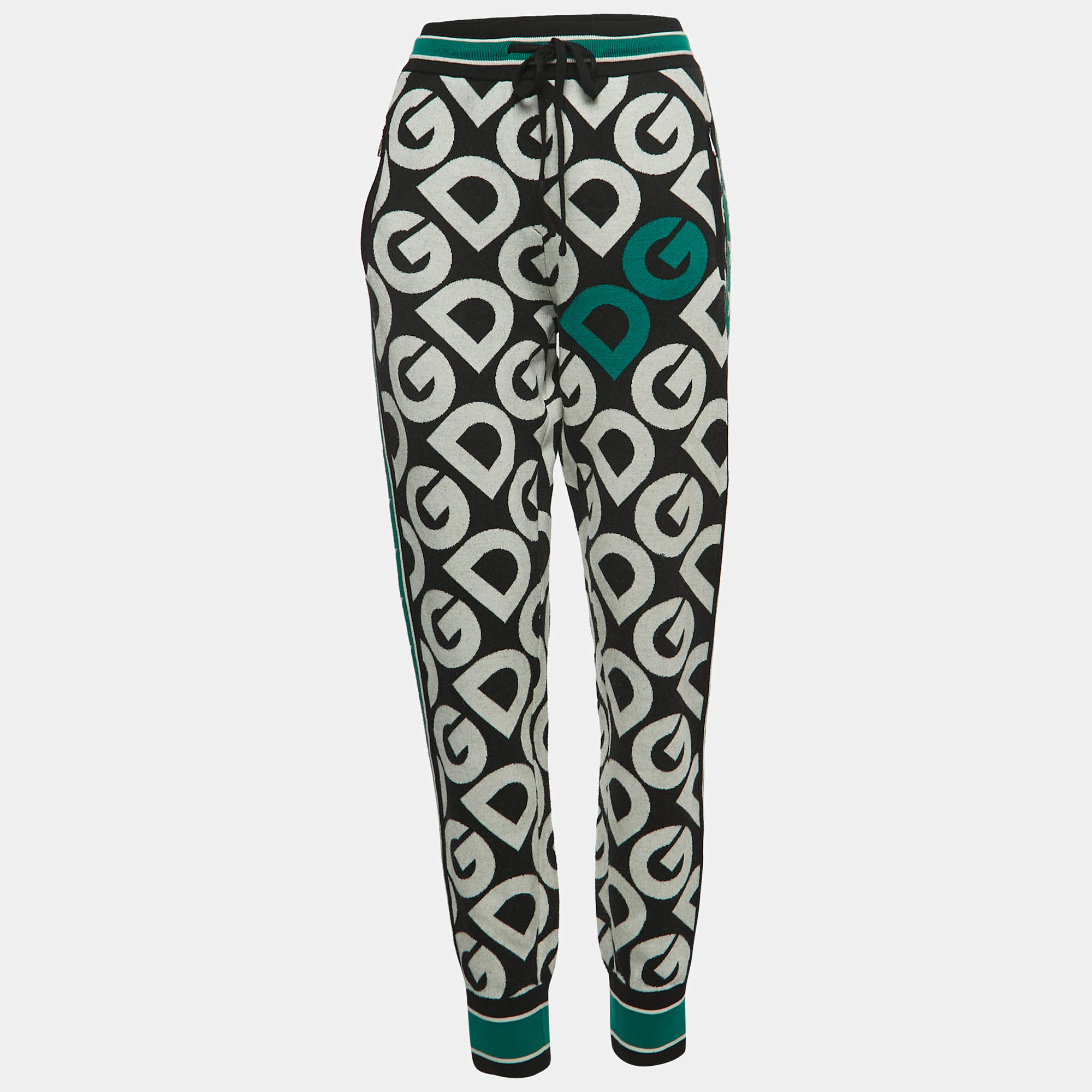 Pre Owned Dolce & Gabbana Black Monogram Wool Sweatpants M