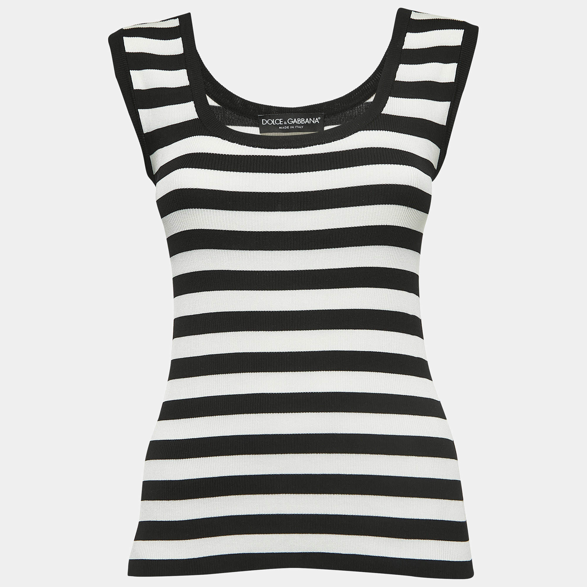 Pre Owned Dolce & Gabbana Black/White Striped Silk Knit Tank Top S