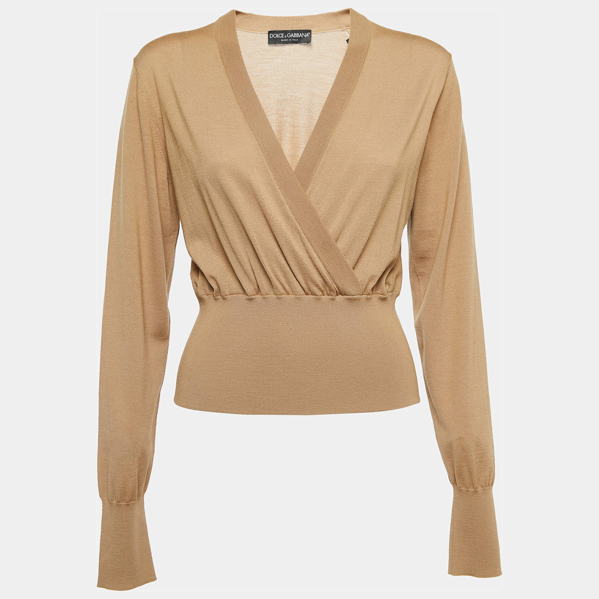 Pre Owned Dolce & Gabbana Beige Wool Crossover Crop pullover M