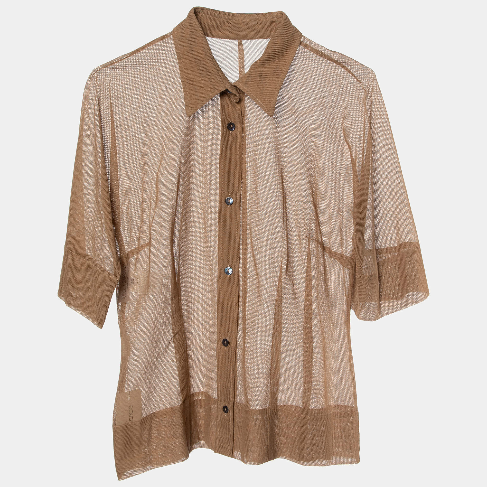 Pre Owned Dolce & Gabbana Brown Cotton Mesh Knit Sheer Shirt L