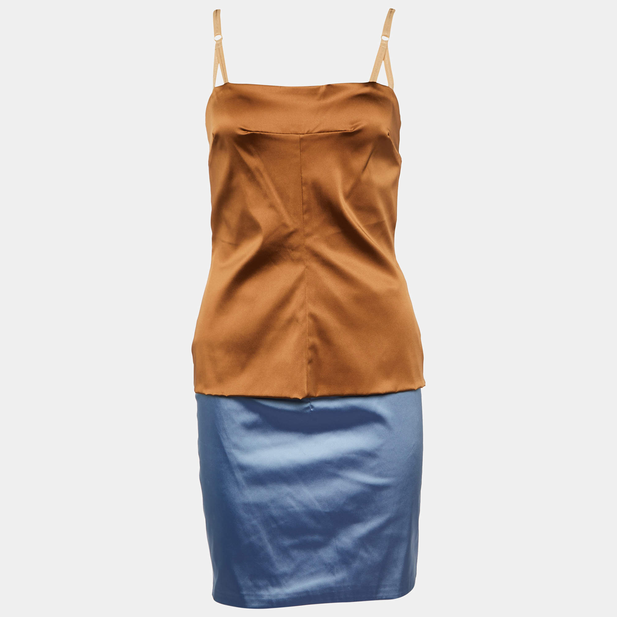 Dolce & Gabbana Beige/Blue Satin Skirt Top Set M