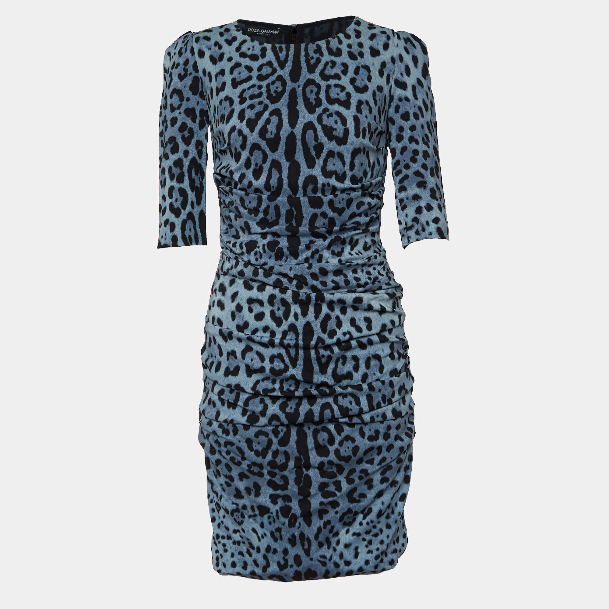 Pre Owned Dolce & Gabbana Blue Animal Printed Silk Ruched Mini Dress M