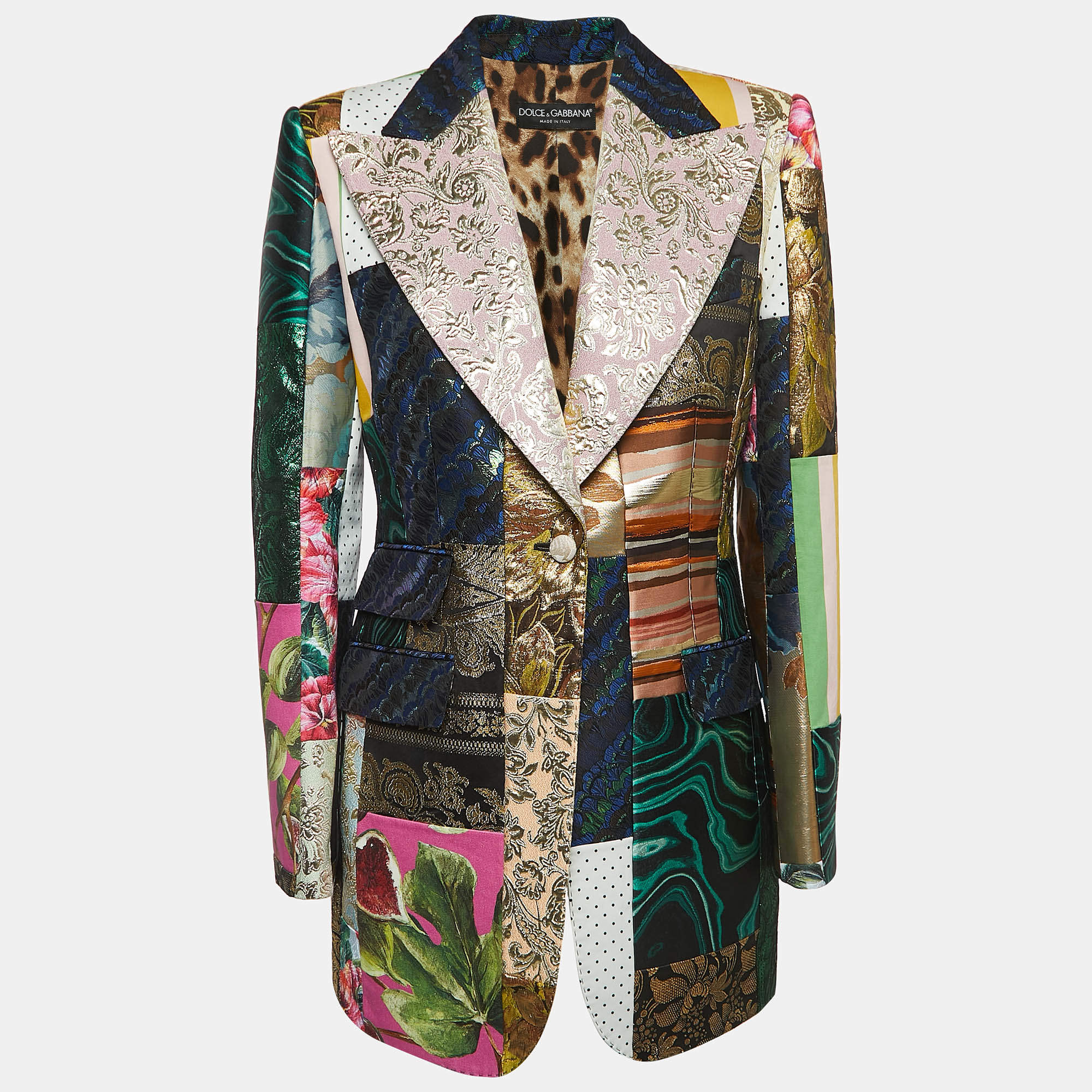 Pre Owned Dolce & Gabbana Multicolor Jacquard Patch Work Single Breasted Blazer L