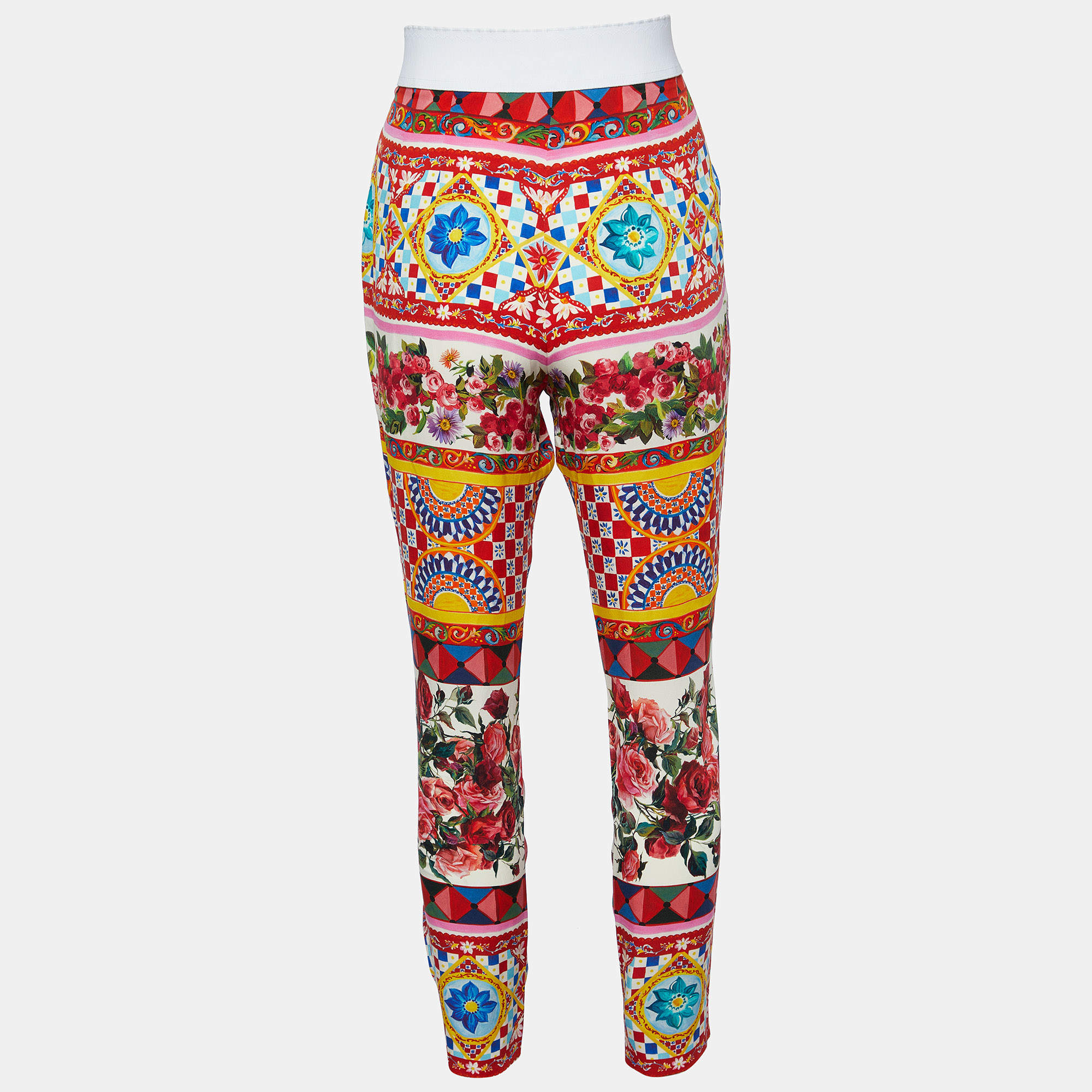 Pre Owned Dolce & Gabbana Multicolor Printed Silk Tapered Leg Pants M