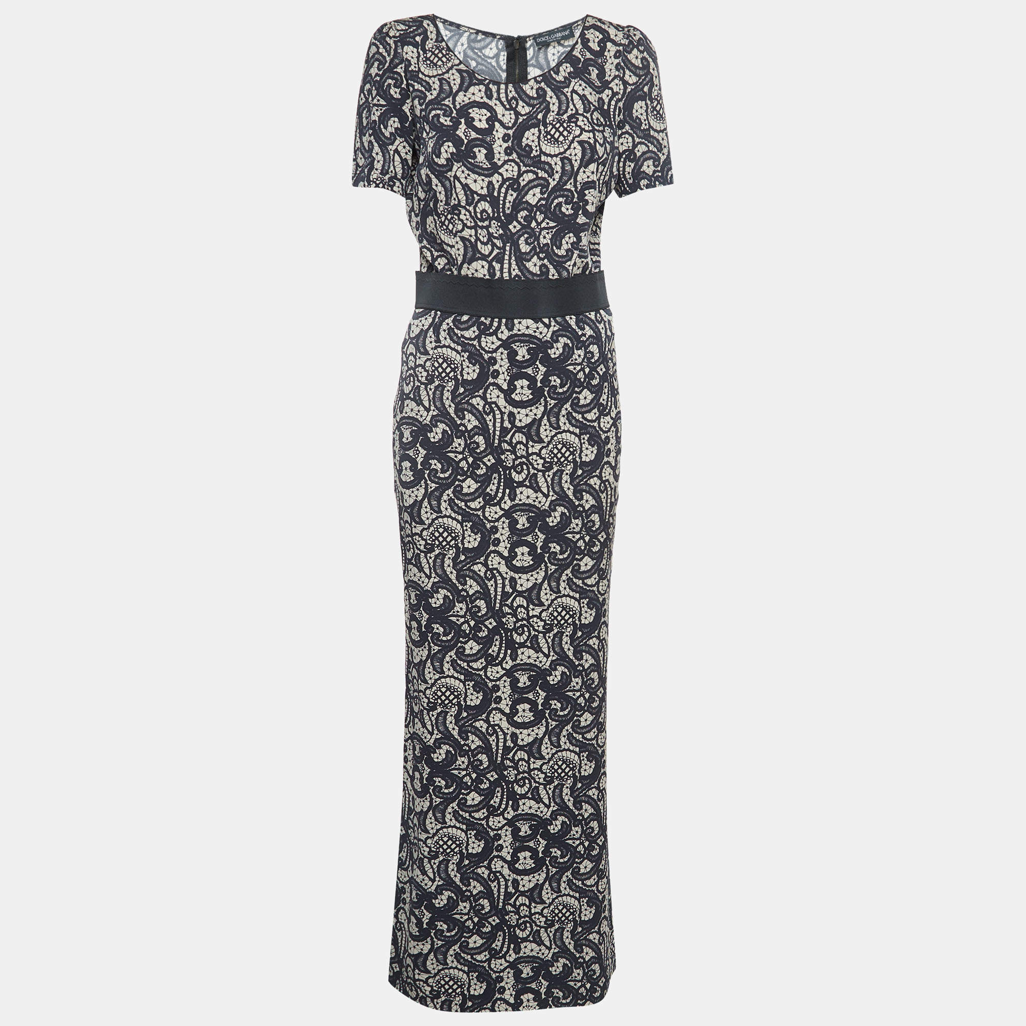 Dolce & Gabbana Black Print Silk Skirt Blouse Set M