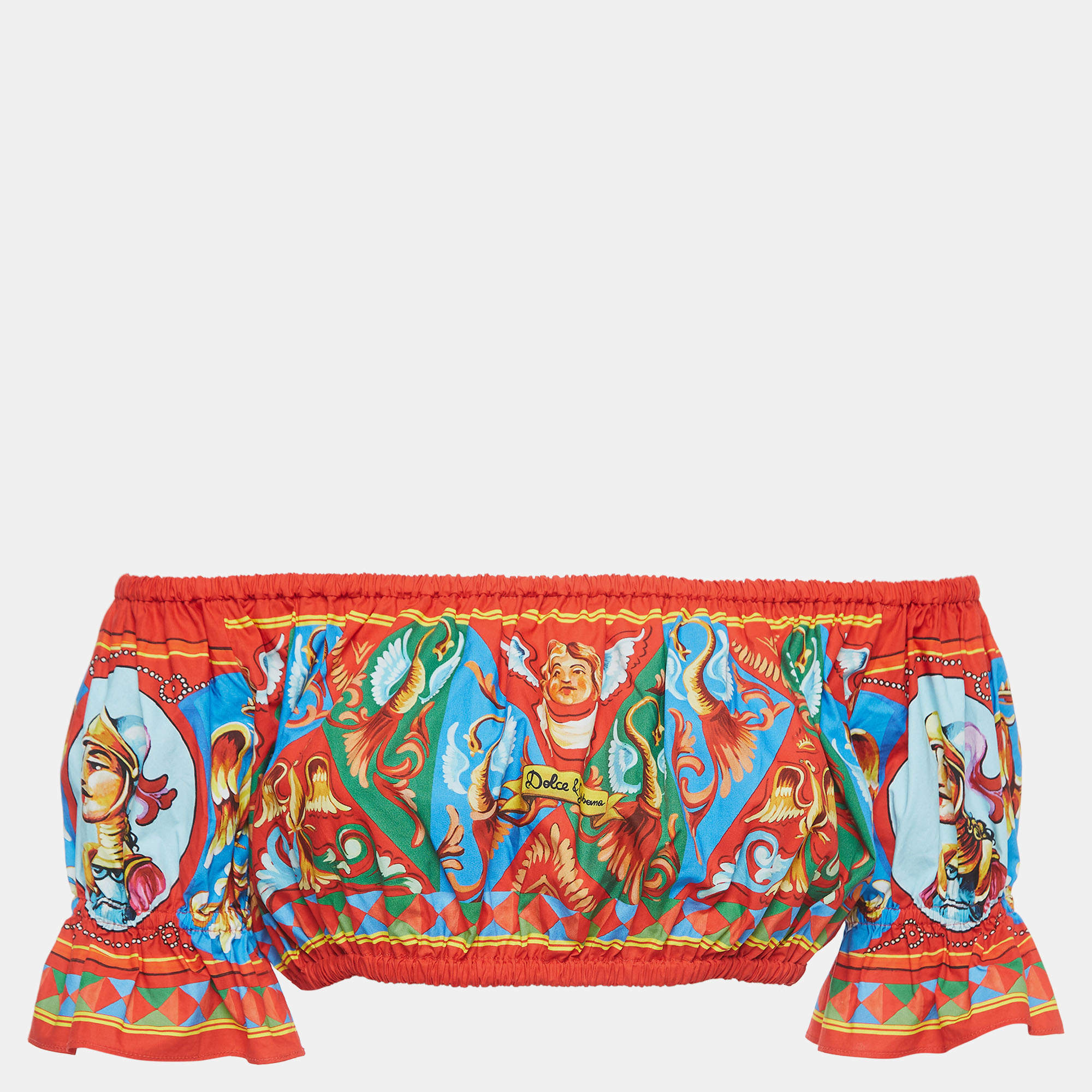 Pre Owned Dolce & Gabbana Multicolor Carretto Print Cotton Crop Top M  