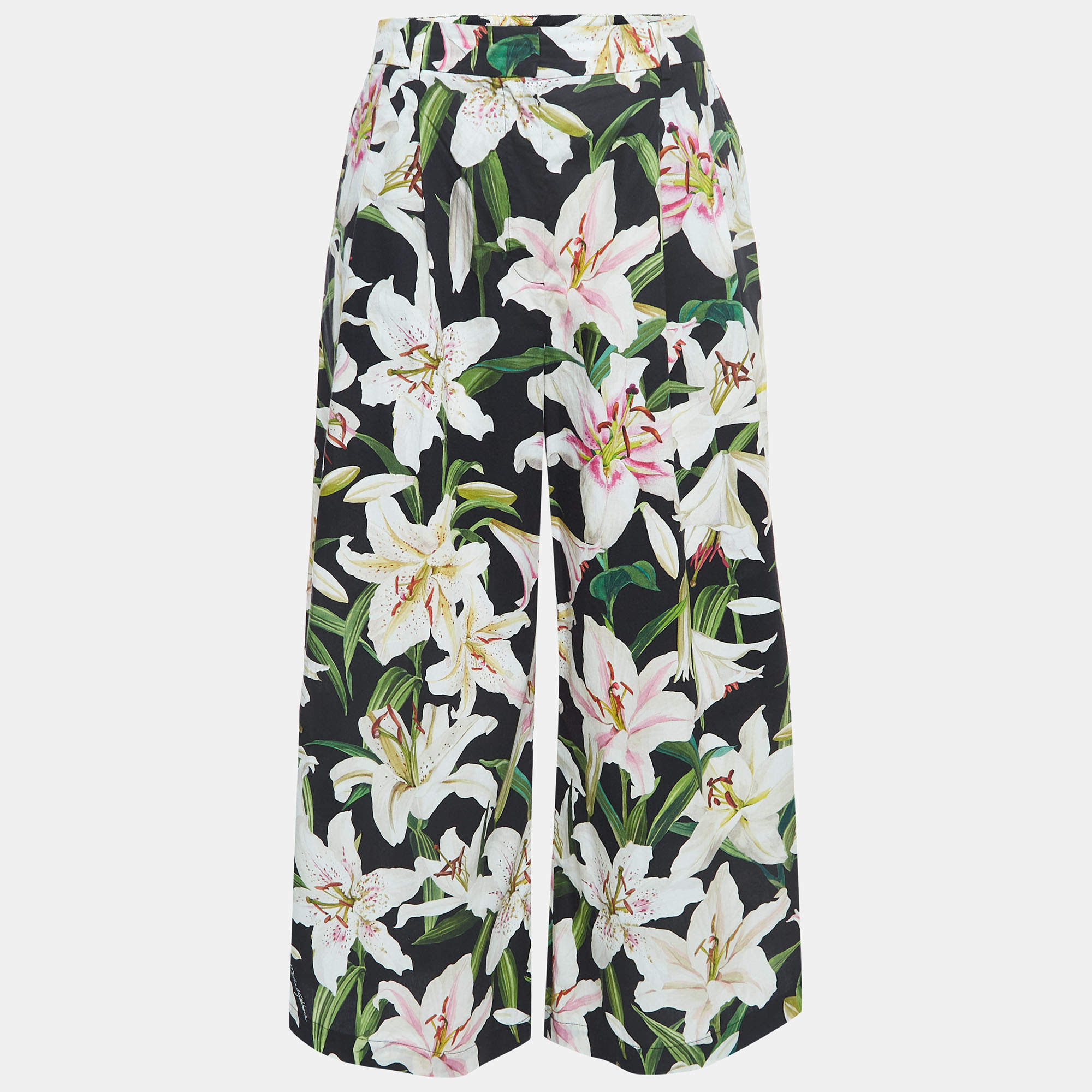 Pre Owned Dolce & Gabbana Multicolor Floral Print Cotton Wide Leg Trousers M