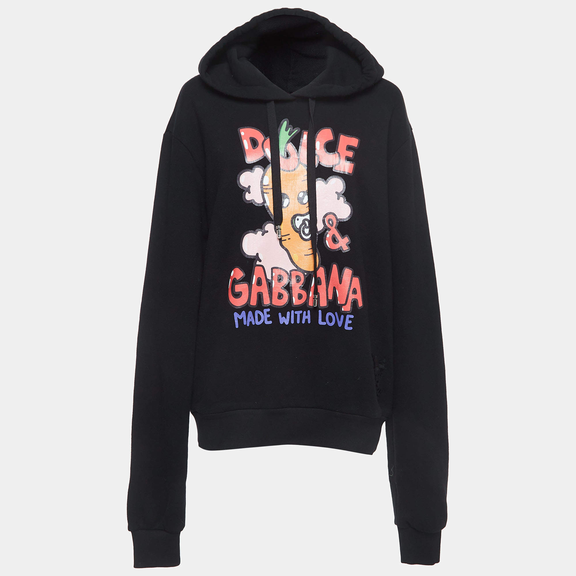 مملوكة مسبقًا Dolce & Gabbana Black Graphic Print Cotton Blend Hoodie S