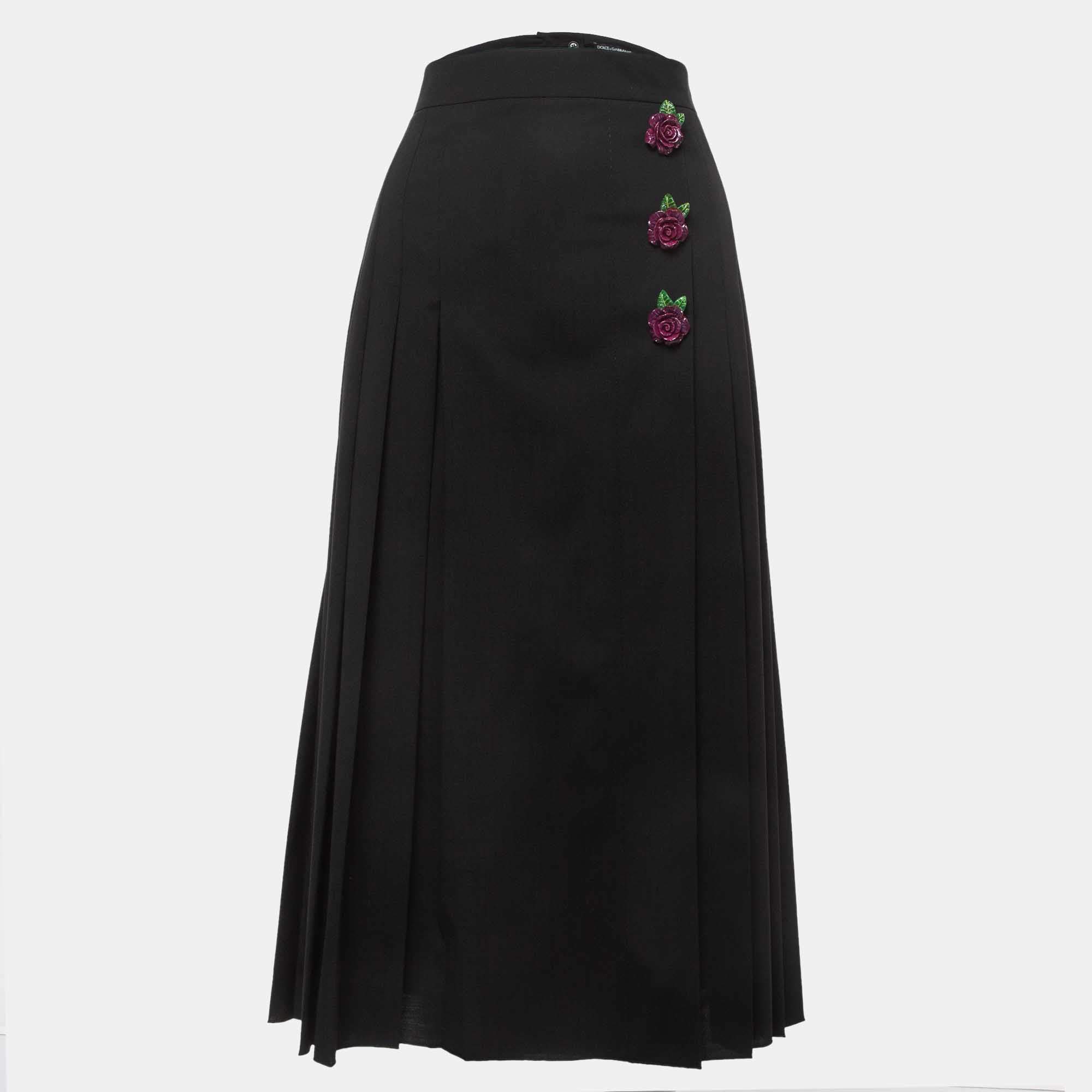 Pre Owned Dolce & Gabbana Black Wool Pleated Midi Skirt 2XL