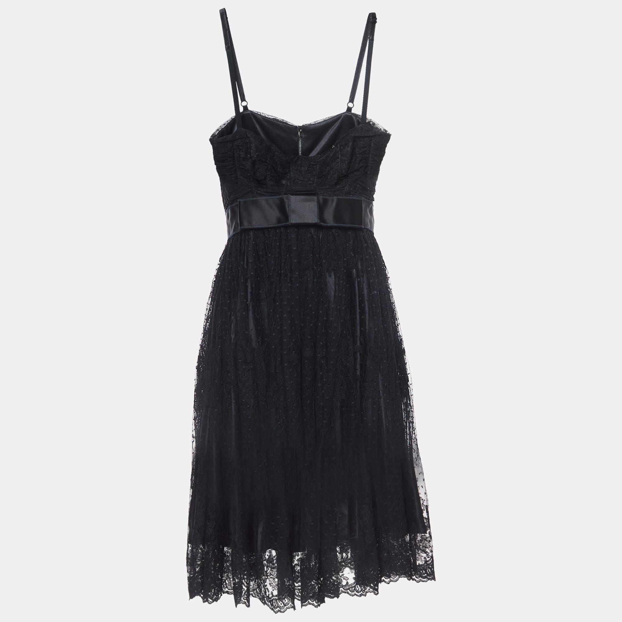 Pre Owned Dolce & Gabbana Black Embroidered Tulle Strappy Mini Dress S