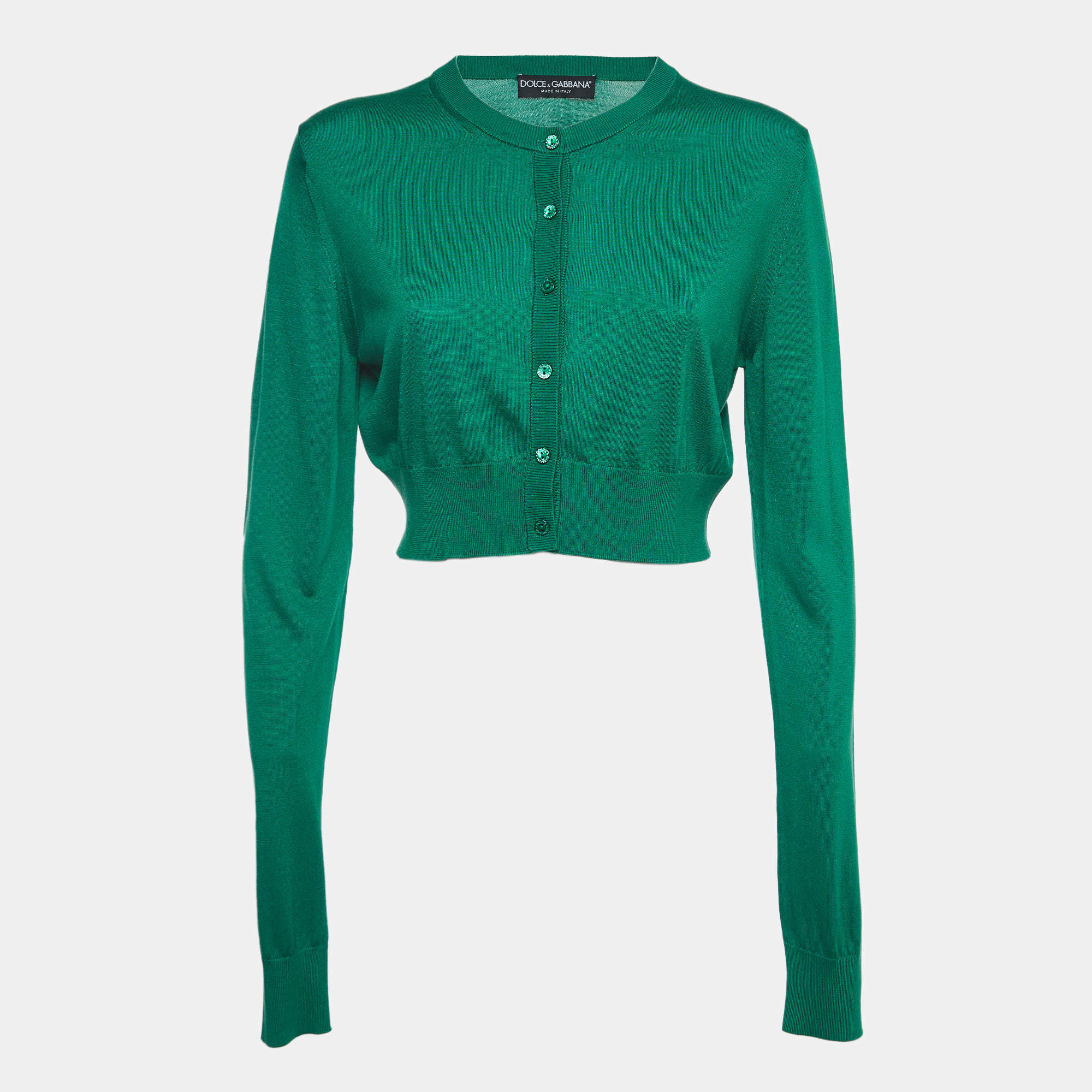 Pre Owned Dolce & Gabbana Green Knit Buttoned Cardigan L