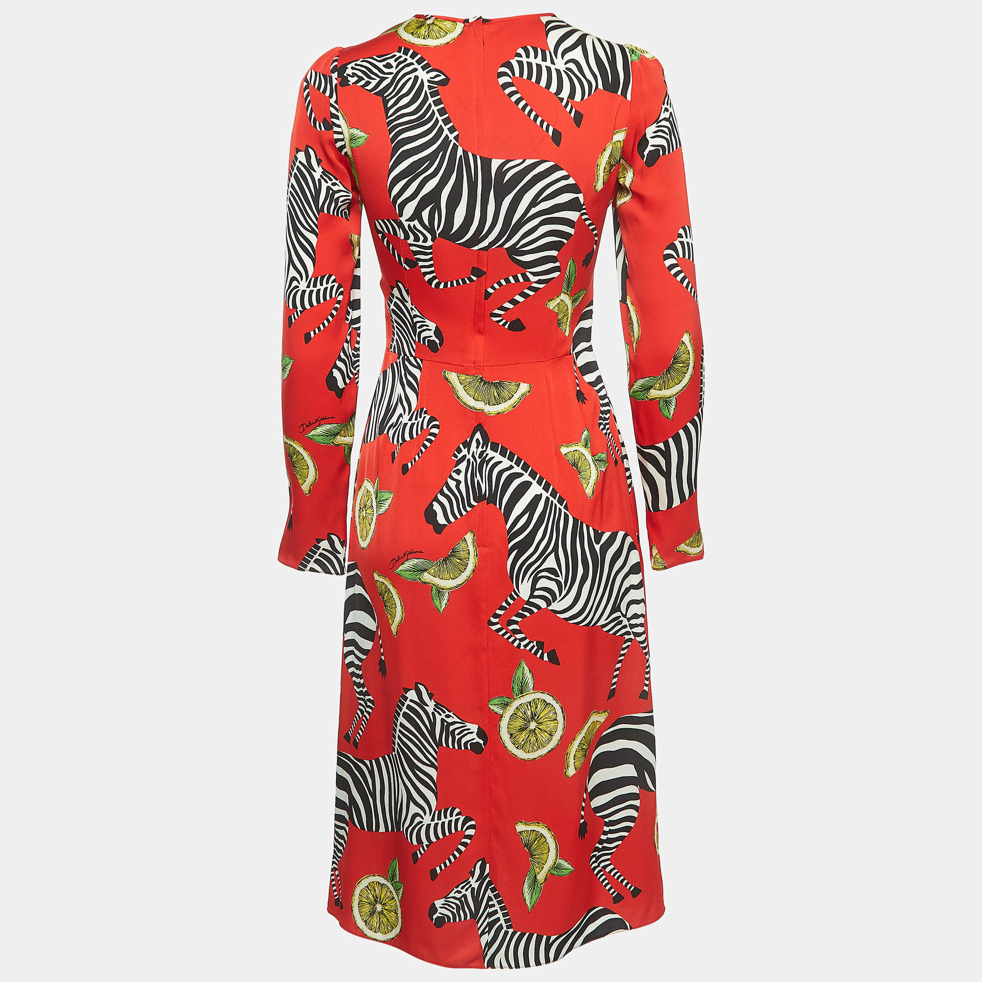 Pre Owned Dolce & Gabbana Red Zebra Printed Silk Dress S