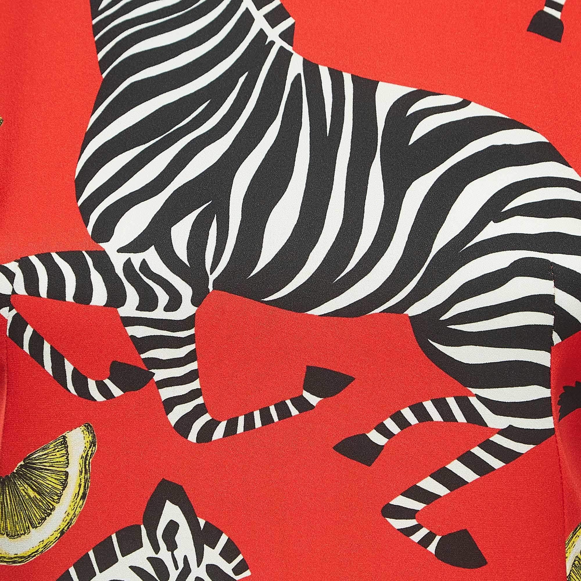Pre Owned Dolce & Gabbana Red Zebra Printed Silk Dress S