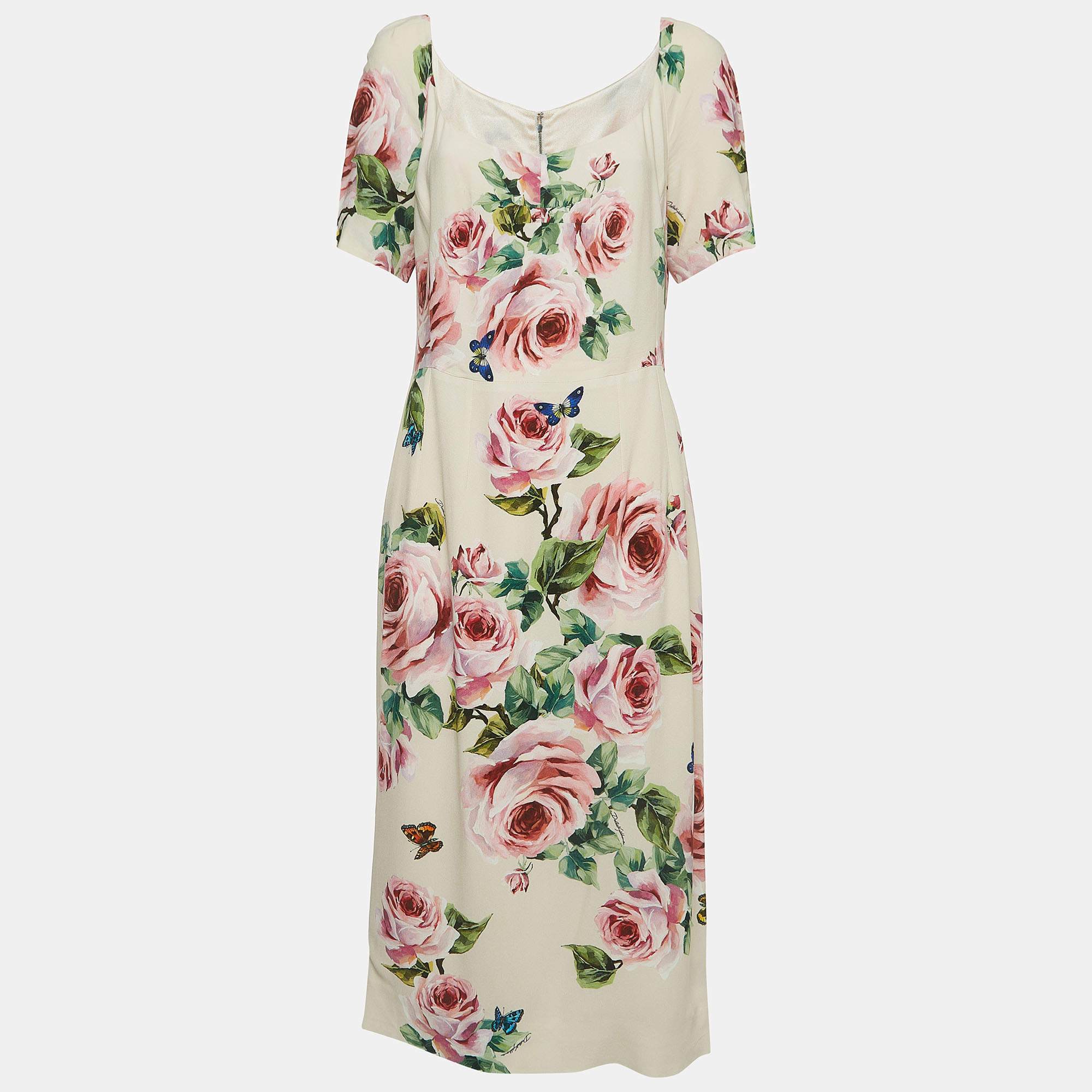 Dolce & Gabbana Pink Floral Printed Crepe Midi Dress XL