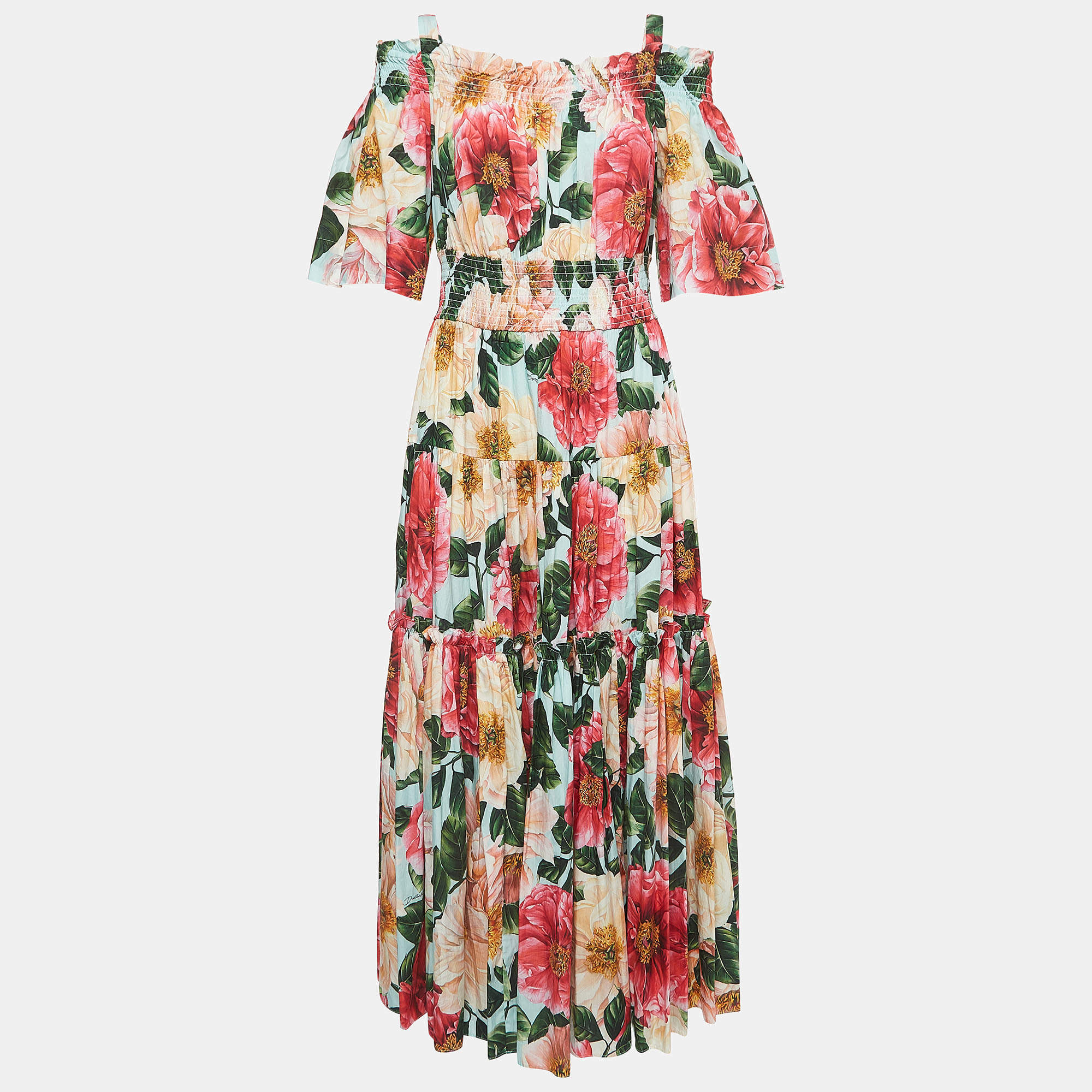 Pre Owned Dolce & Gabbana Multicolor Floral Printed Off Shoulder Maxi Dress XL