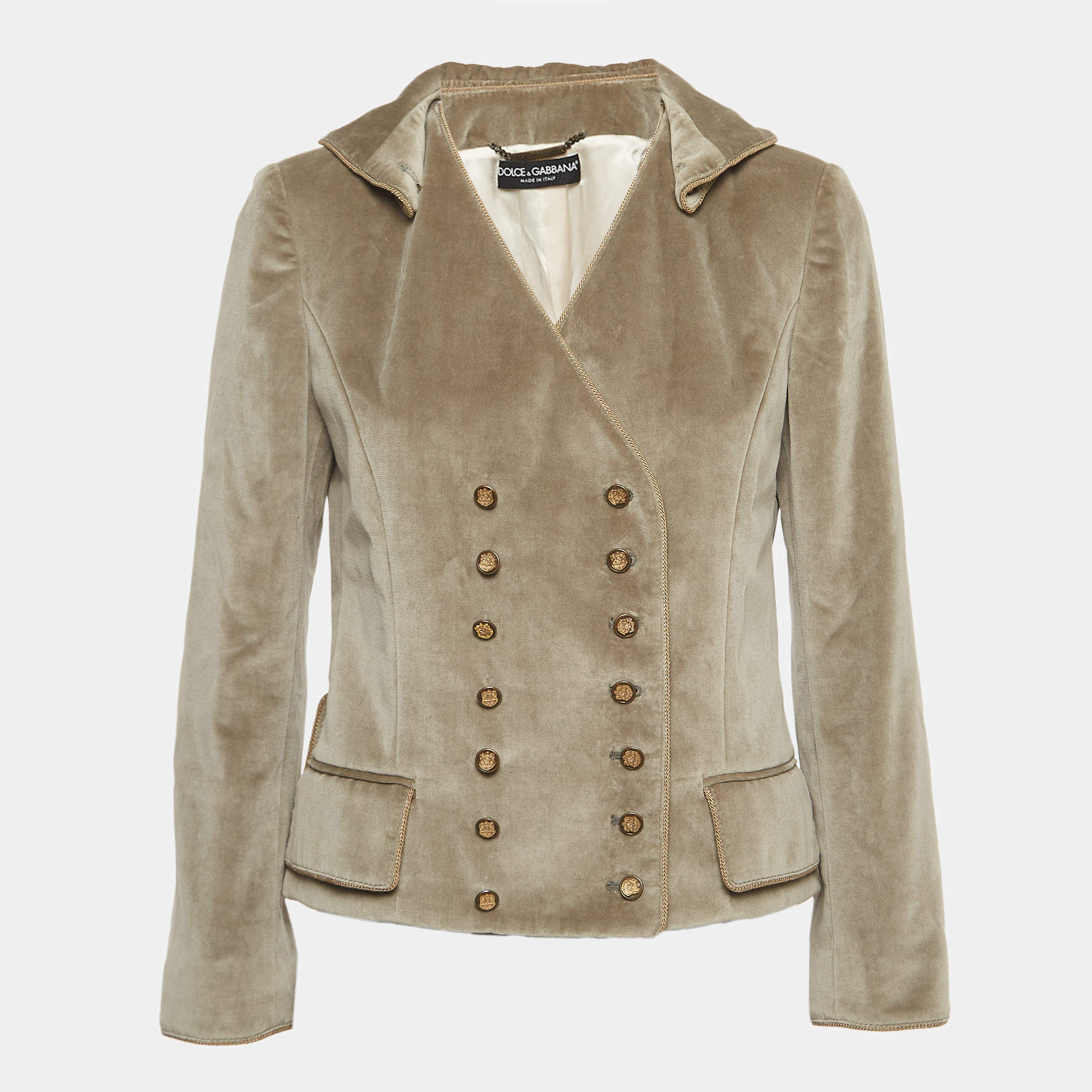 Pre Owned Dolce & Gabbana Vintage Grey Velvet Double-Breasted Blazer M