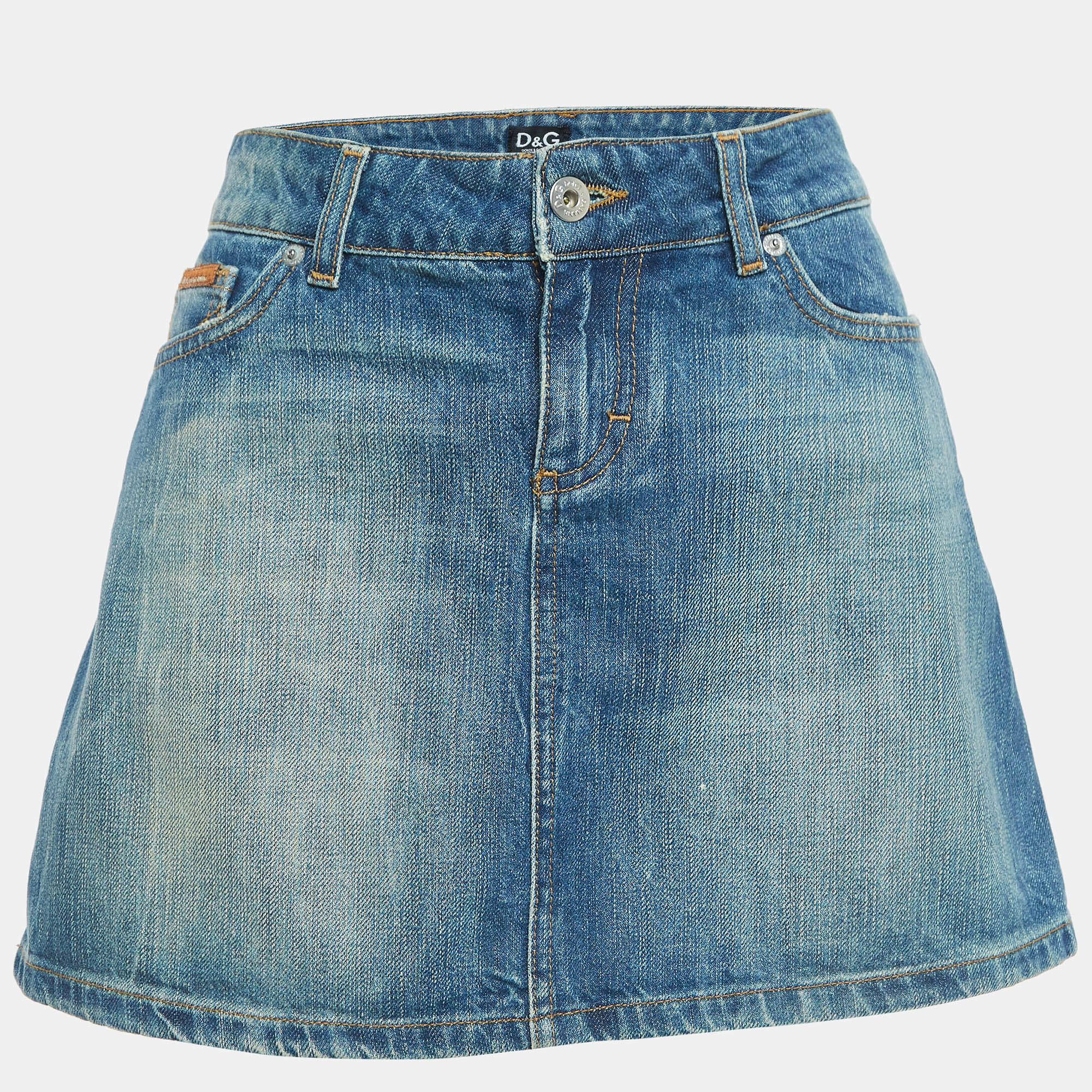 Pre Owned Dolce & Gabbana Blue Washed Denim Mini Skirt S Waist 27"