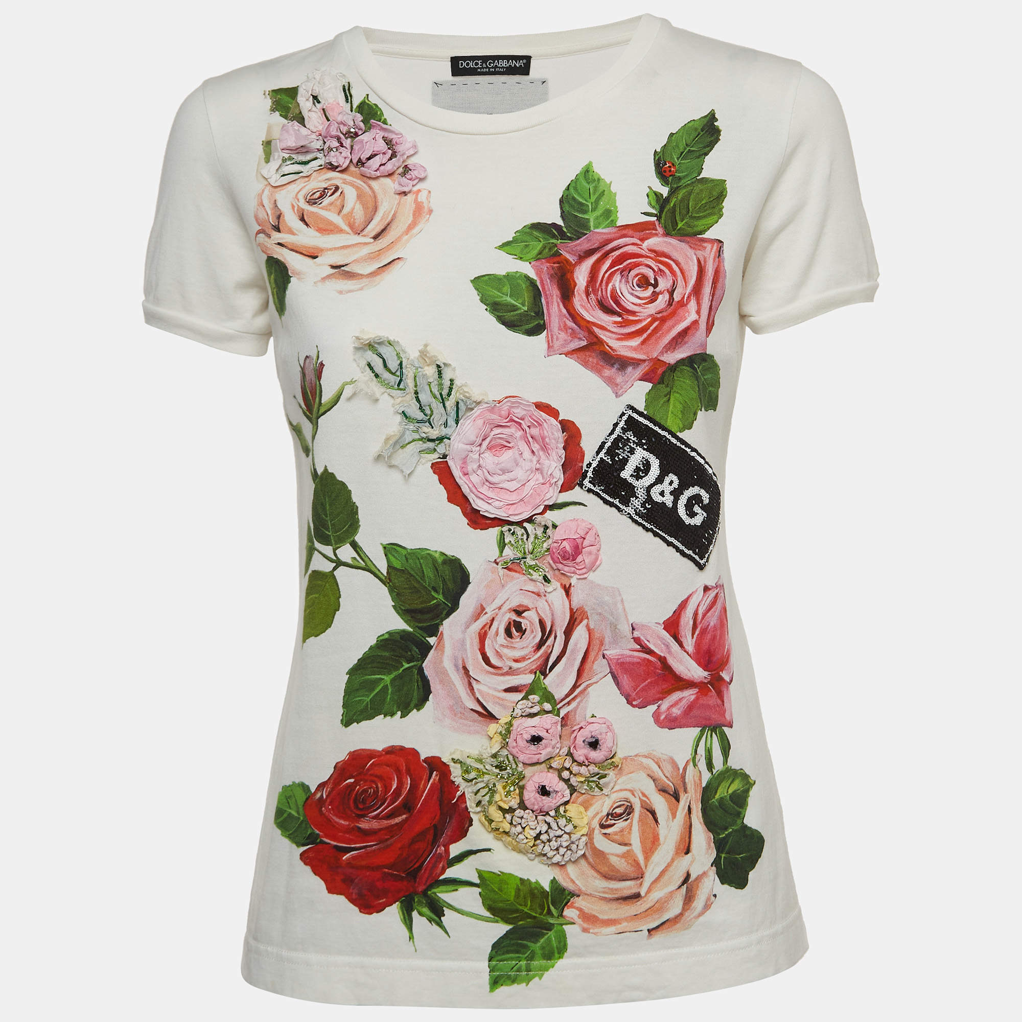 Pre Owned Dolce & Gabbana White Floral Printed Cotton T-Shirt S