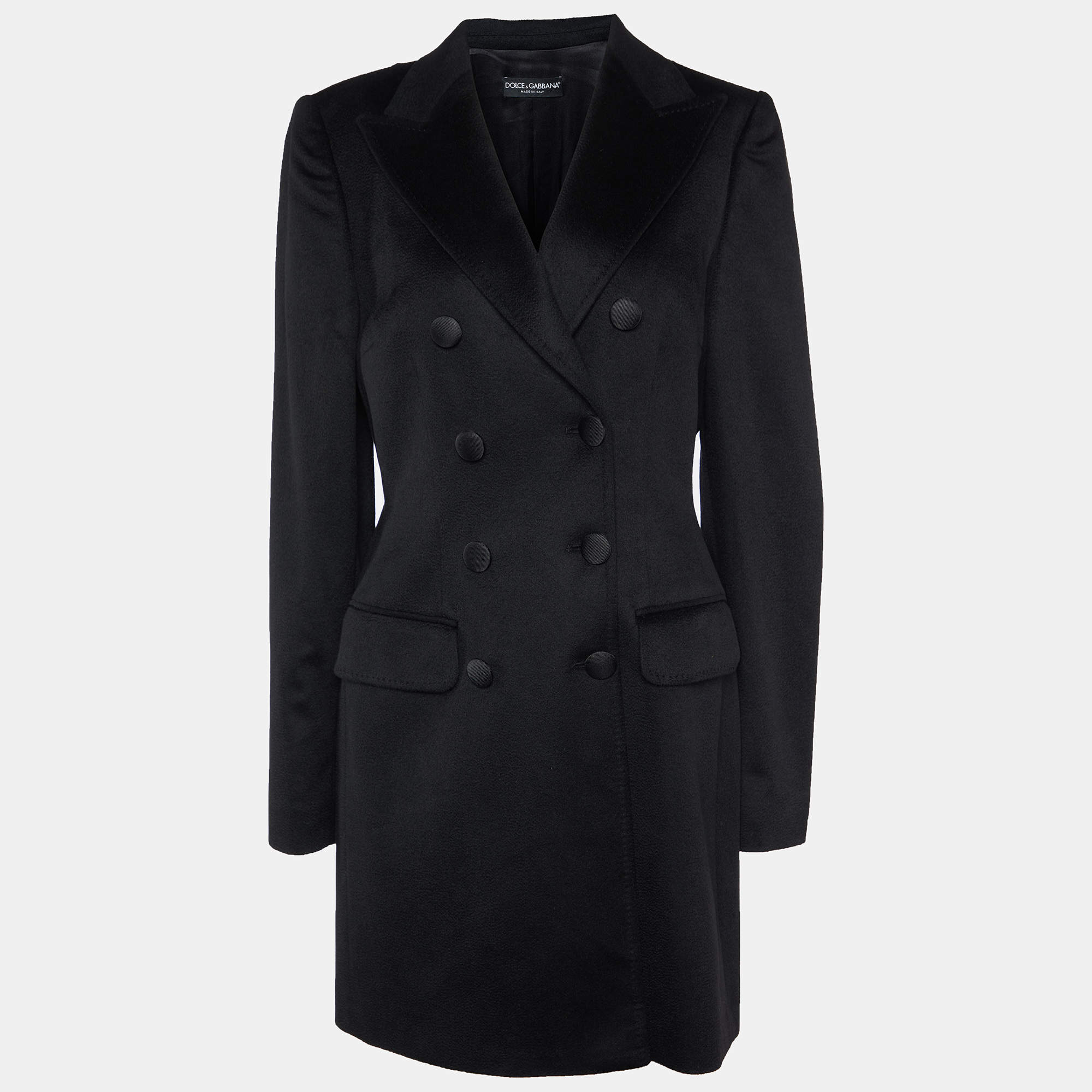 Pre Owned Dolce & Gabbana Black Cashmere Double-Breasted Coat L