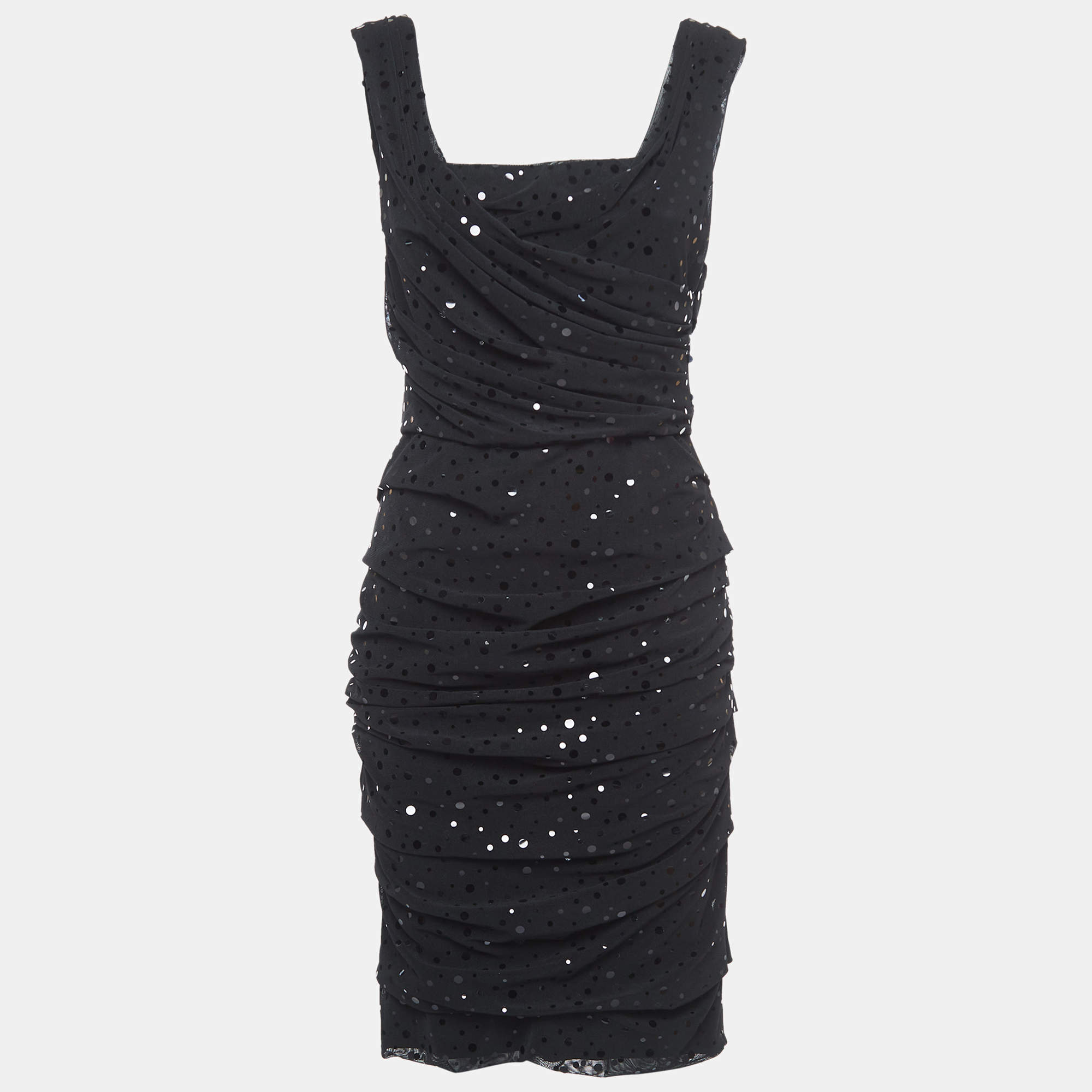 Pre Owned Dolce & Gabbana Black Tulle Ruched Mini Dress M