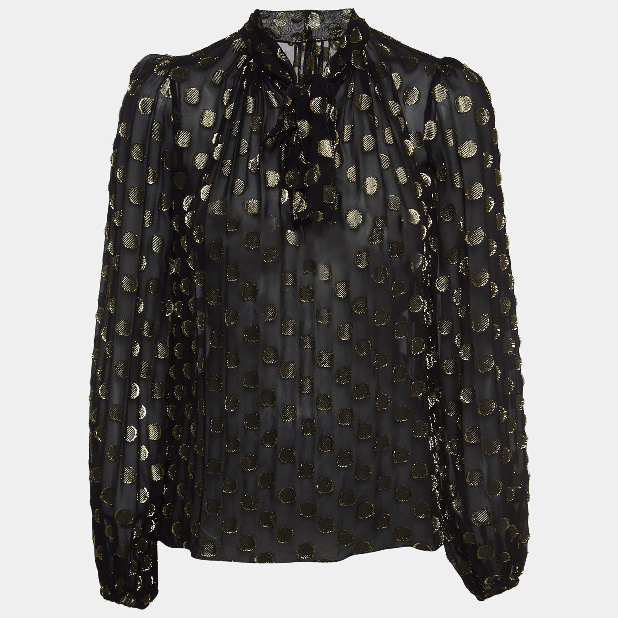 Pre Owned Dolce & Gabbana Black/Gold Dotted Lurex Silk High Neck Top S