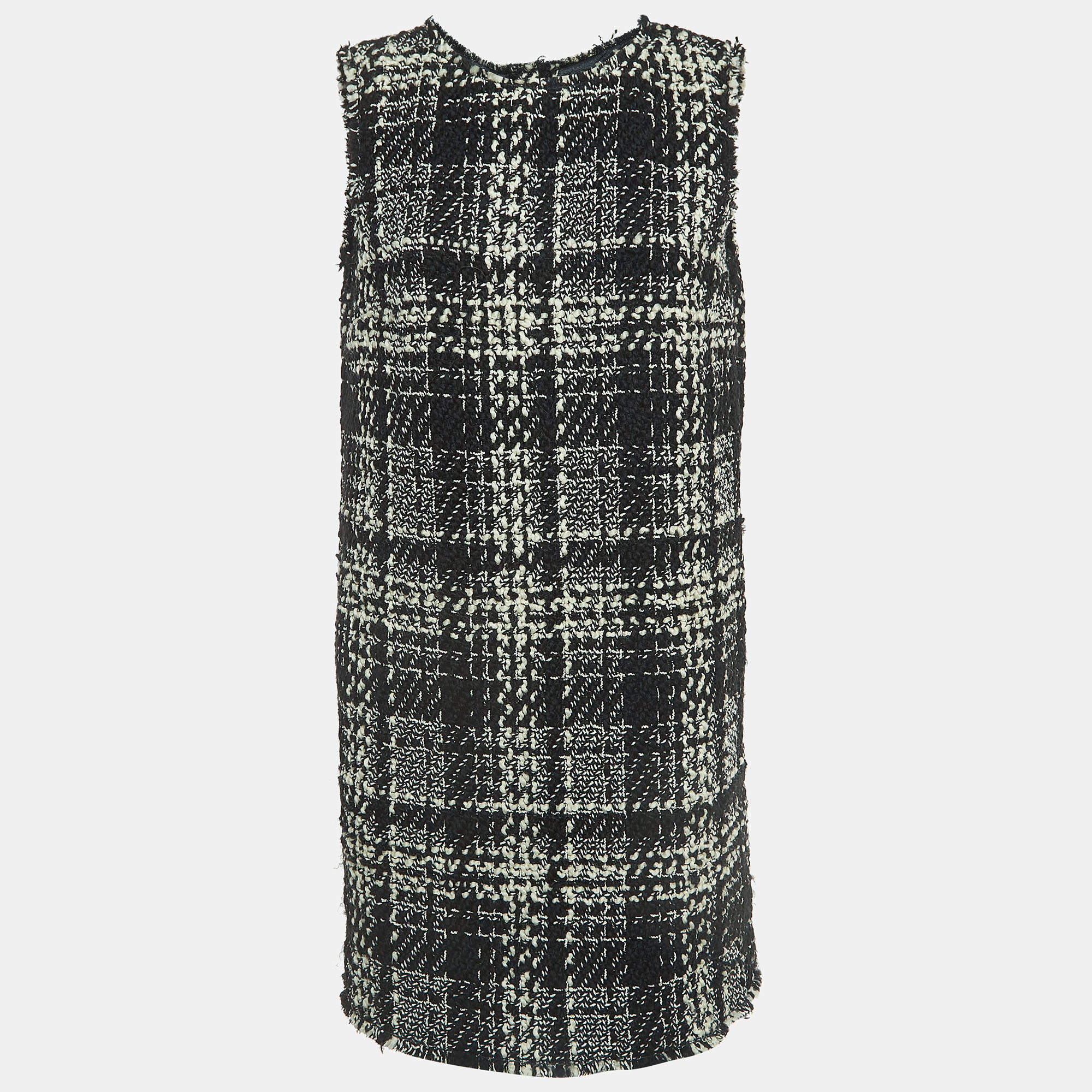 Pre Owned Dolce & Gabbana Plaid Tweed A-Line Mini Dress M