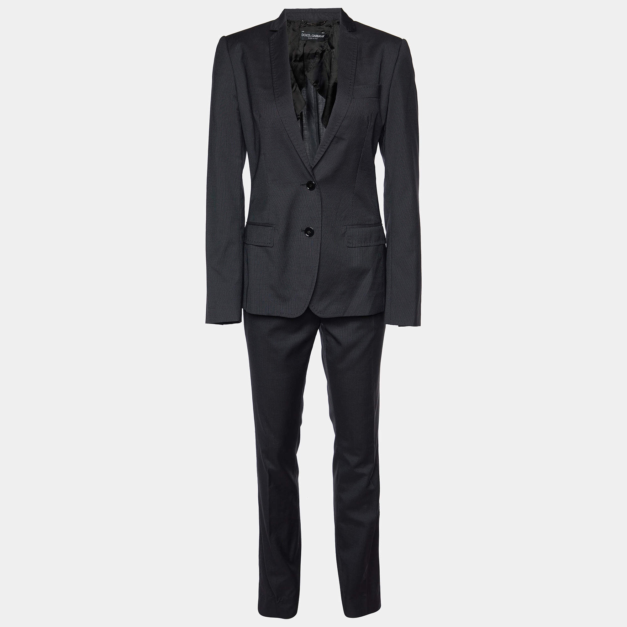 Dolce & Gabbana Charcoal Grey Pinstriped Wool & Silk Pant Suit S