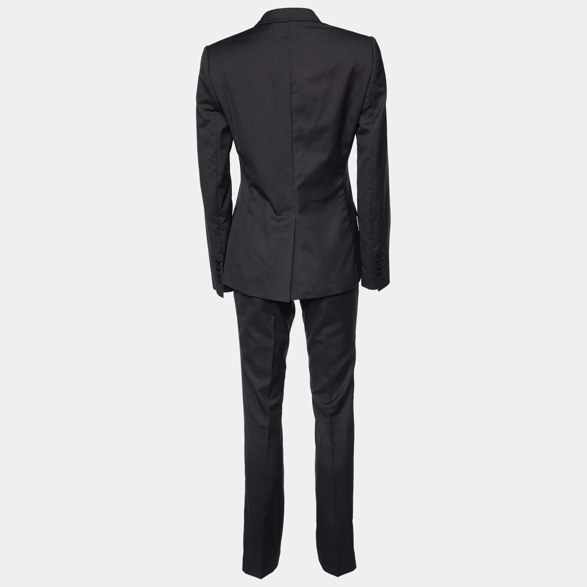 Pre Owned Dolce & Gabbana Charcoal Grey Pinstriped Wool & Silk Pant Suit S