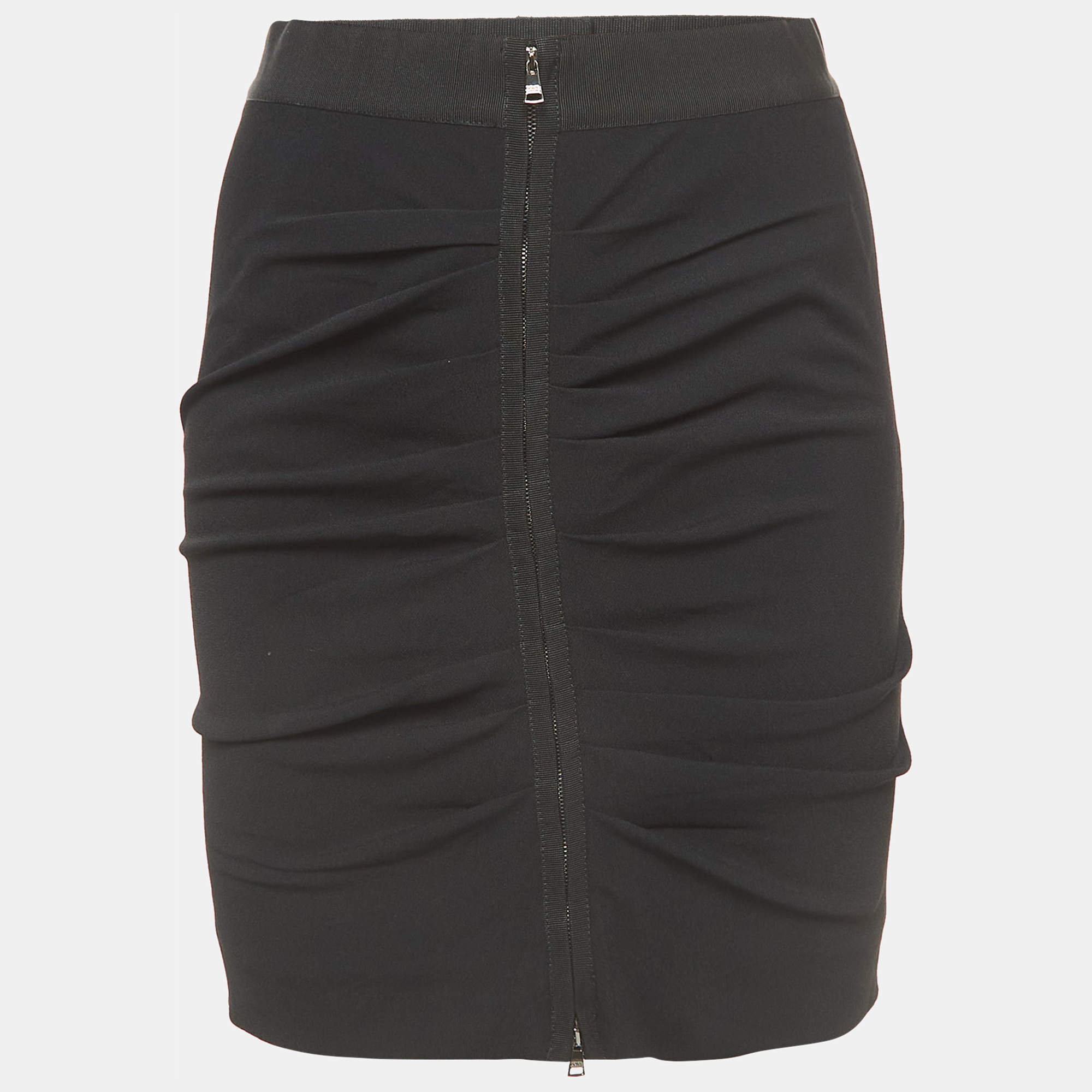 Pre Owned Dolce & Gabbana Black Ruched Crepe Double Zip Mini Skirt S