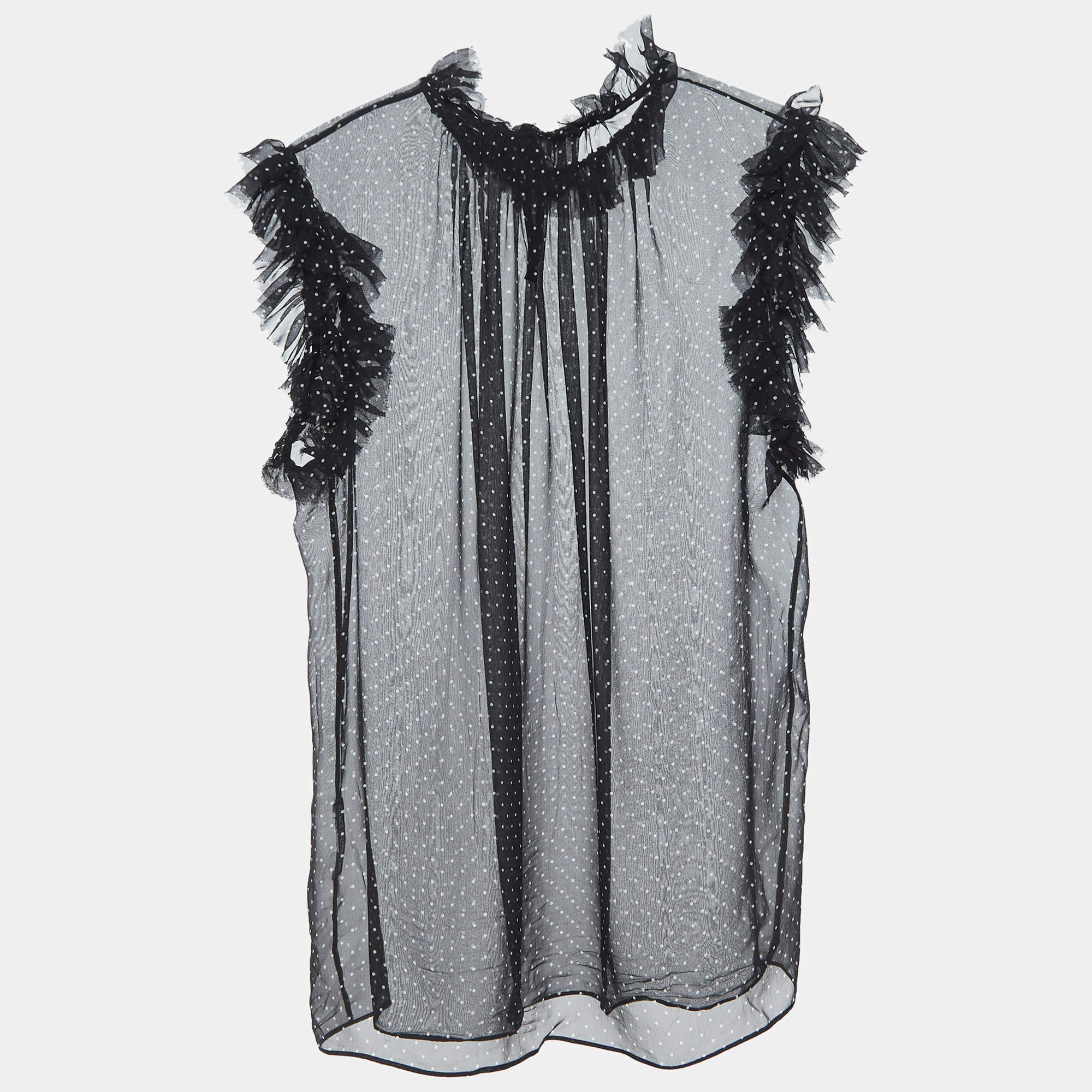 Pre Owned Dolce & Gabbana Black Dotted Silk Chiffon Sleeveless Top M