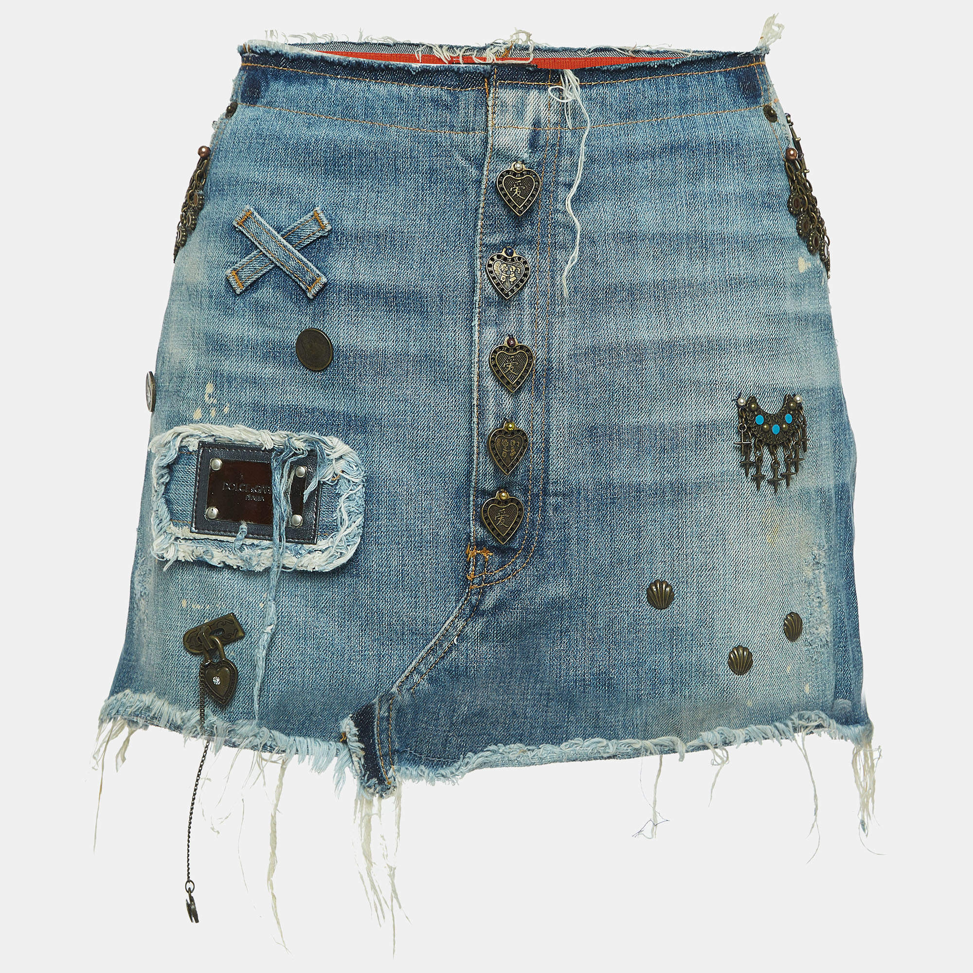 مملوكة مسبقًا Dolce & Gabbana Vintage Blue Denim Embellished Mini Skirt M