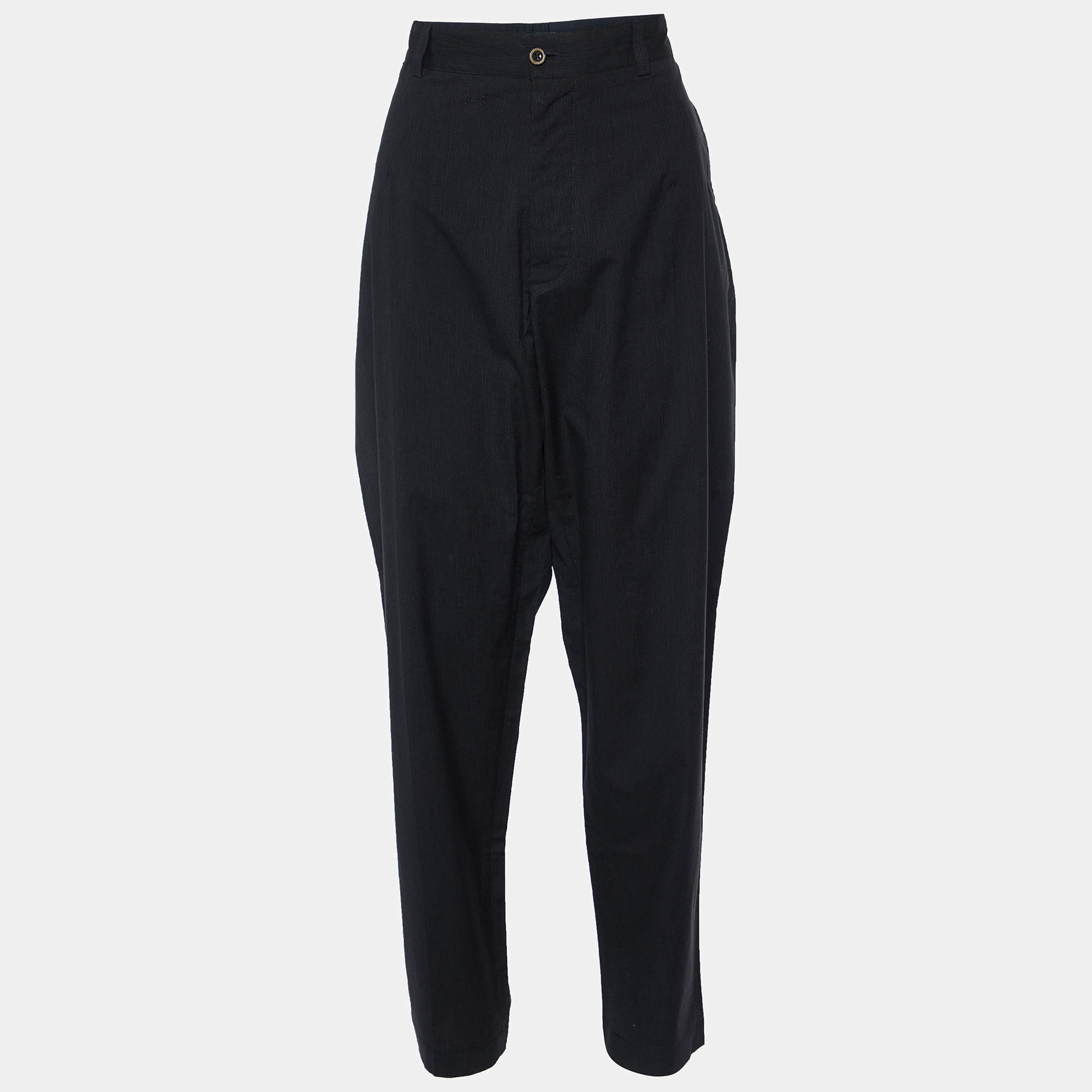 Pre Owned Dolce & Gabbana Black Pinstriped Cotton Tapered Trousers XXL